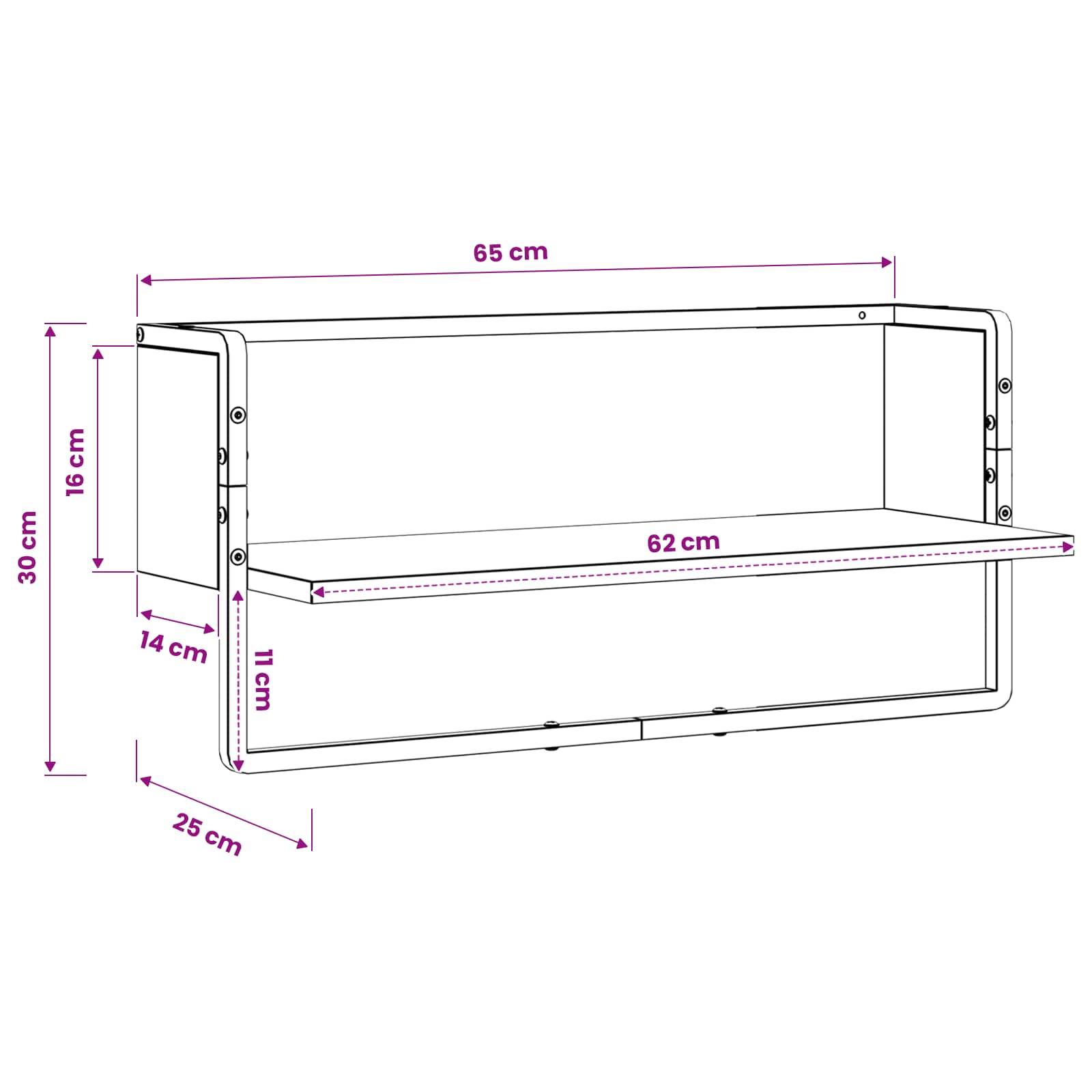 Ράφι Τοίχου Επιτοίχιο Παλαιωμένο ξύλο 65 x 25 x 30 cm - Pakobazaar