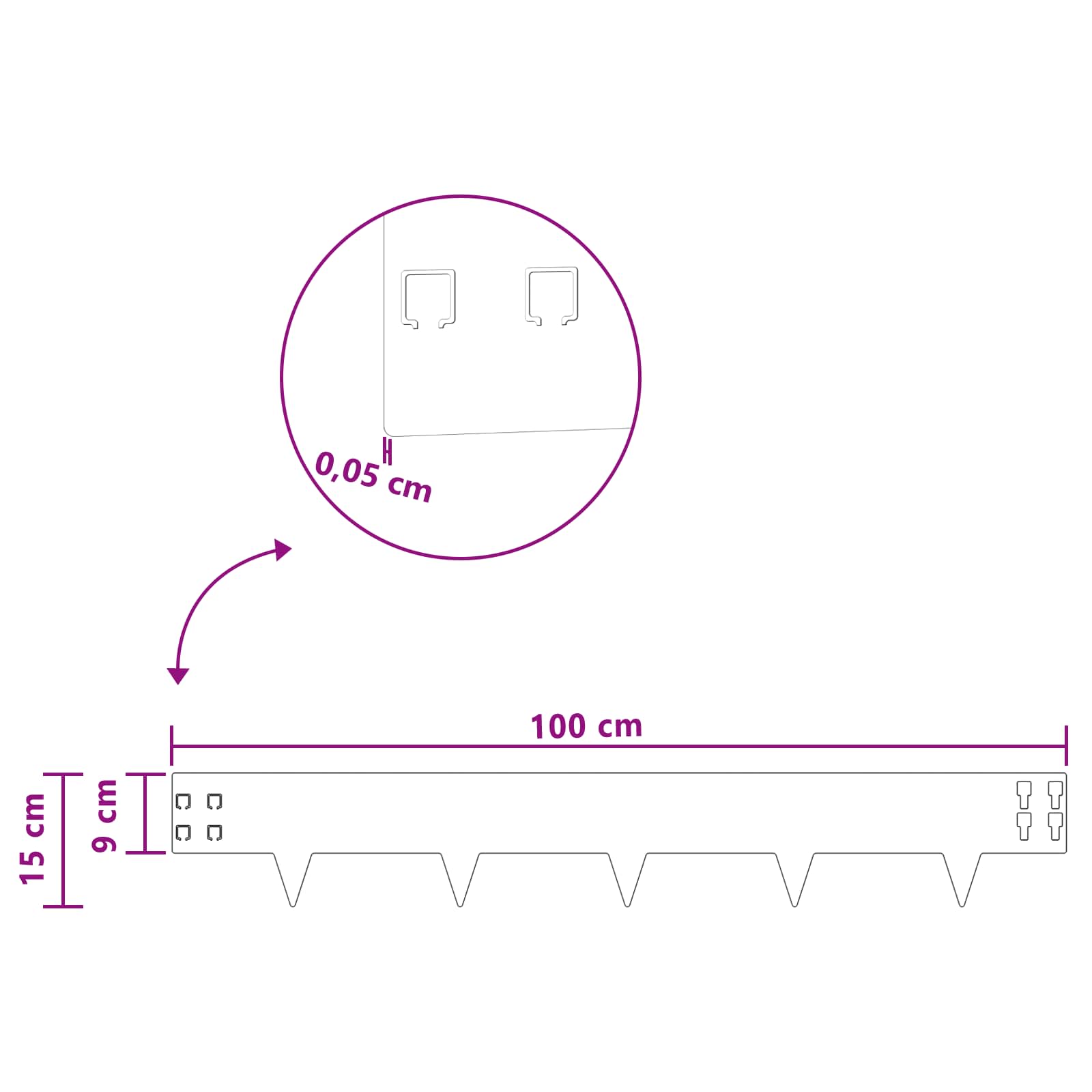 Περίγραμμα γκαζόν 10 pcs 100 x 15 cm Ατσάλι Ασημί