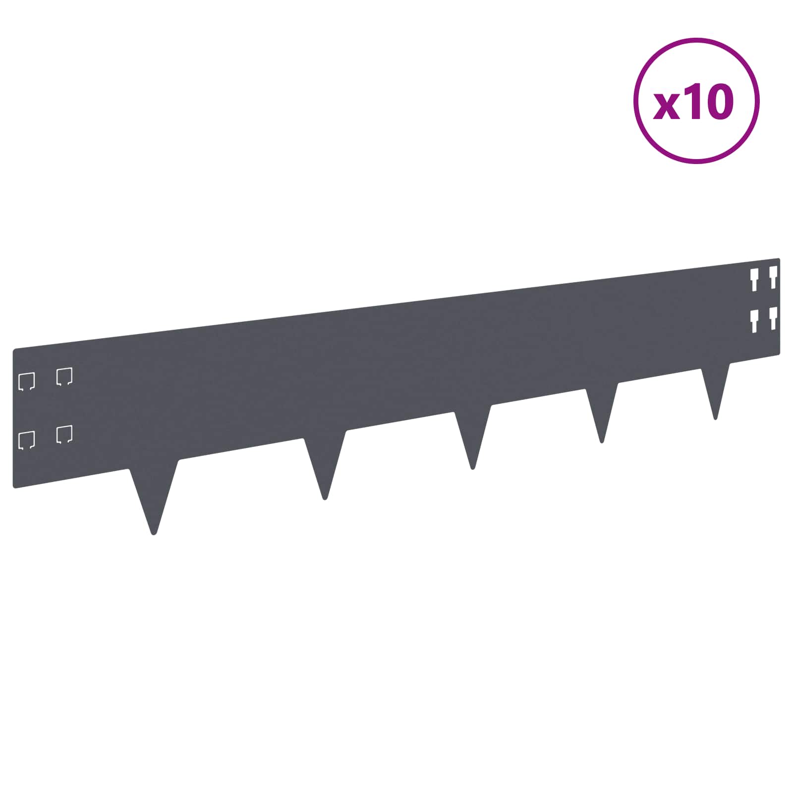Περίγραμμα γκαζόν 10 pcs 100 x 20 cm Ατσάλι Ανθρακί