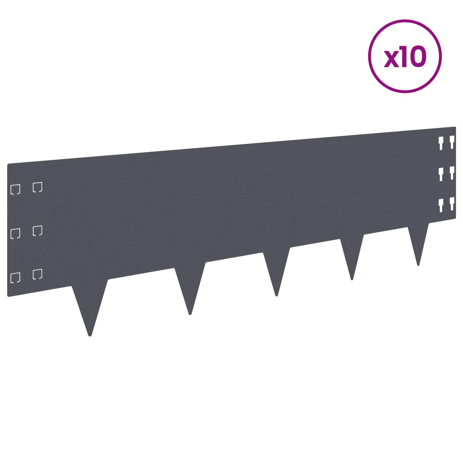 Περίγραμμα γκαζόν 10 pcs 100 x 30 cm Ατσάλι Ανθρακί