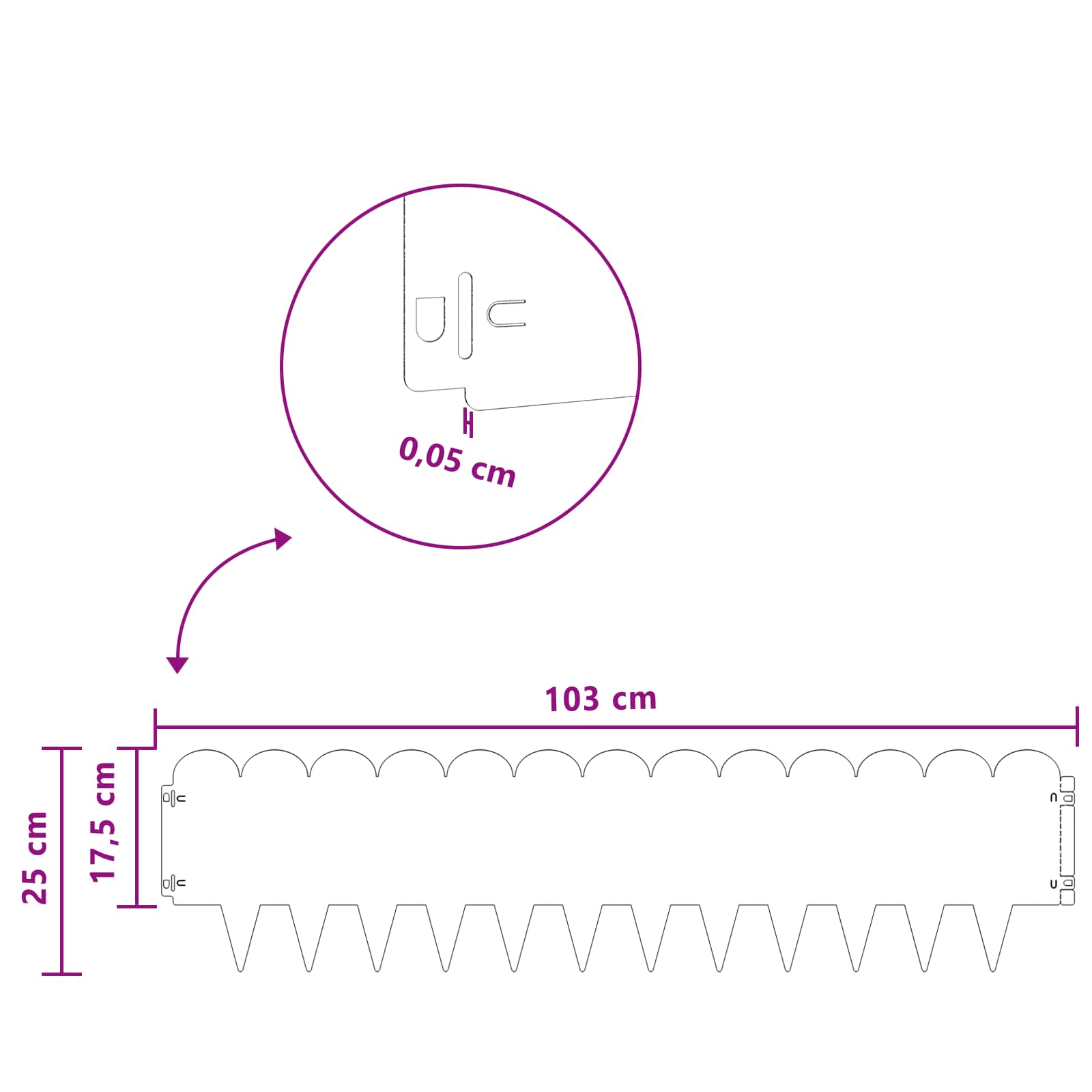 Περίγραμμα γκαζόν 20 pcs 103 x 25 εκ Ατσάλι Ασημί