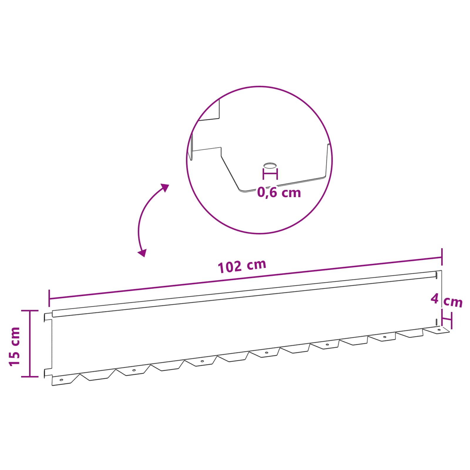 Περίγραμμα γκαζόν 10 pcs 102 x 15 x 4 εκ. Ατσάλι Ασημί
