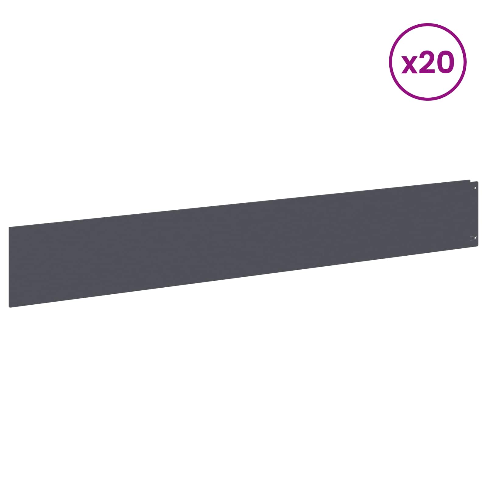 Περίγραμμα γκαζόν 20 pcs 100 x 15 cm Ατσάλι Ανθρακί