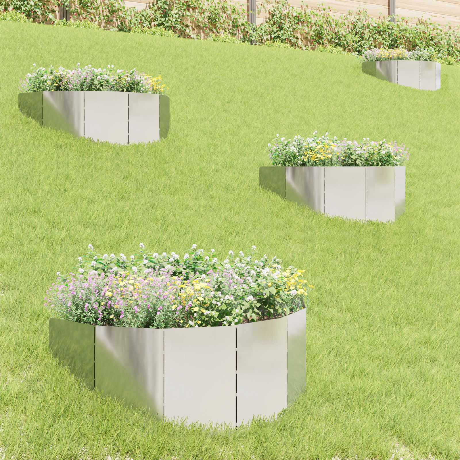 Περίγραμμα γκαζόν 4 pcs 100 x 45 cm Ατσάλι Ασημί