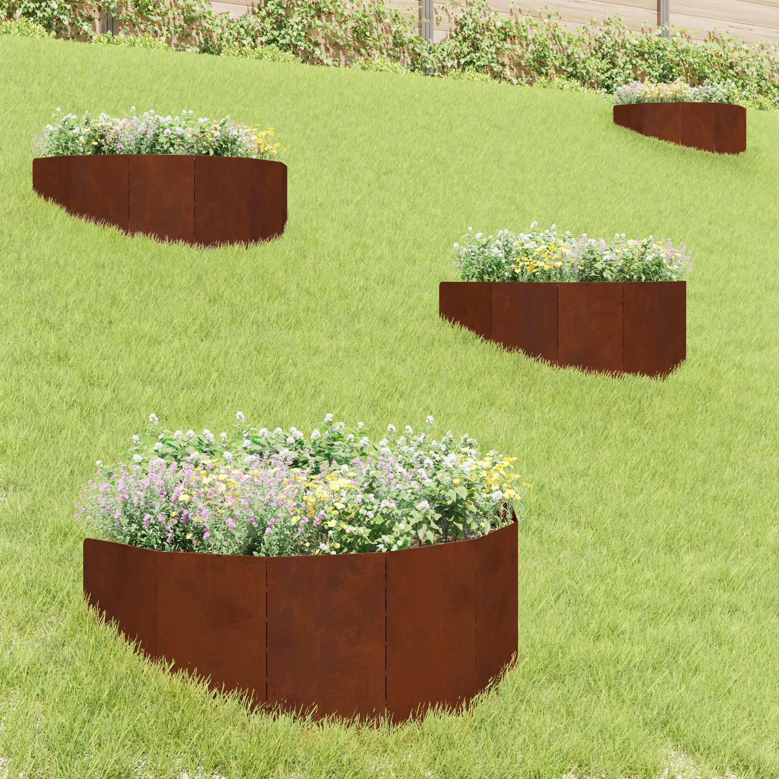 Περίγραμμα γκαζόν 4 pcs 100 x 45 cm Ατσάλι Σκ rusty