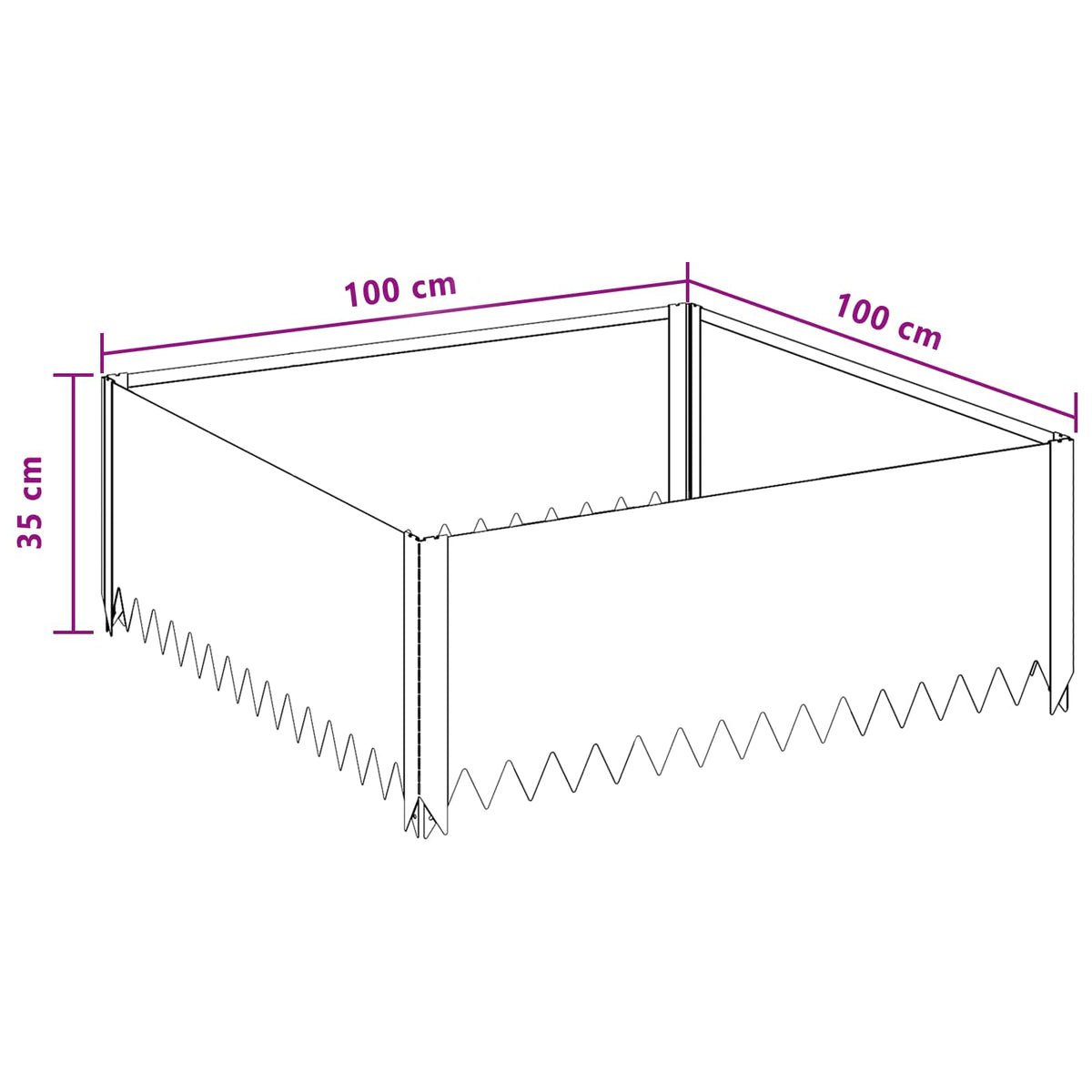 Περίγραμμα γκαζόν 4 τμχ. 100 x 100 x 35 cm Ατσάλι Μαύρο - Pakobazaar