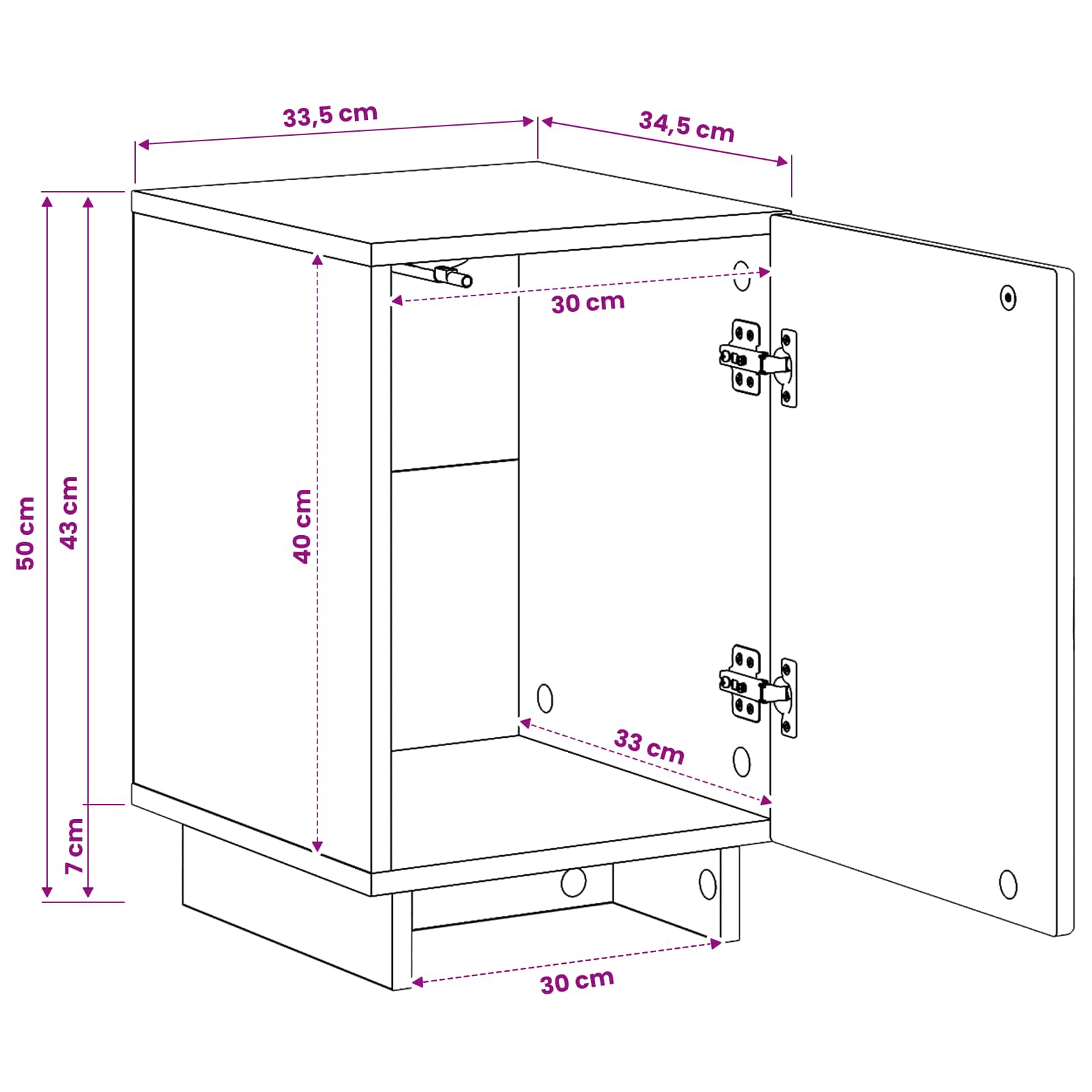 Κομοδίνο Καπνισμένο Ξύλο Δρυός 33,5 x 34,5 x 50 εκ