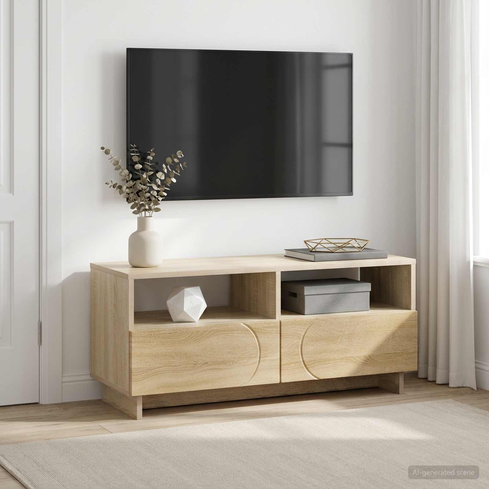 Βάση TV 90 x 34.5 x 40 cm Γκρι Σκυροδέματος Επεξεργασμένο Ξύλο - Pakobazaar