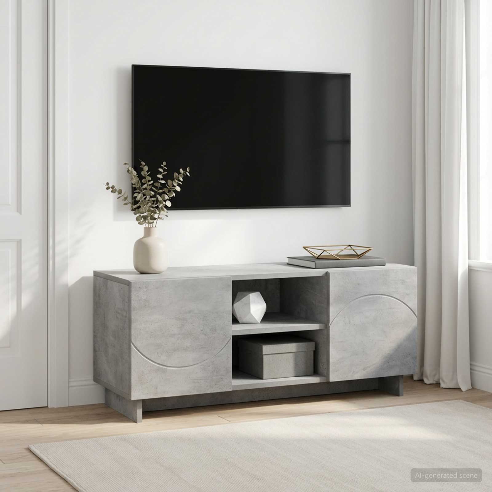 Βάση TV 90 x 34.5 x 40 cm Γκρι Σκυροδέματος Επεξεργασμένο Ξύλο