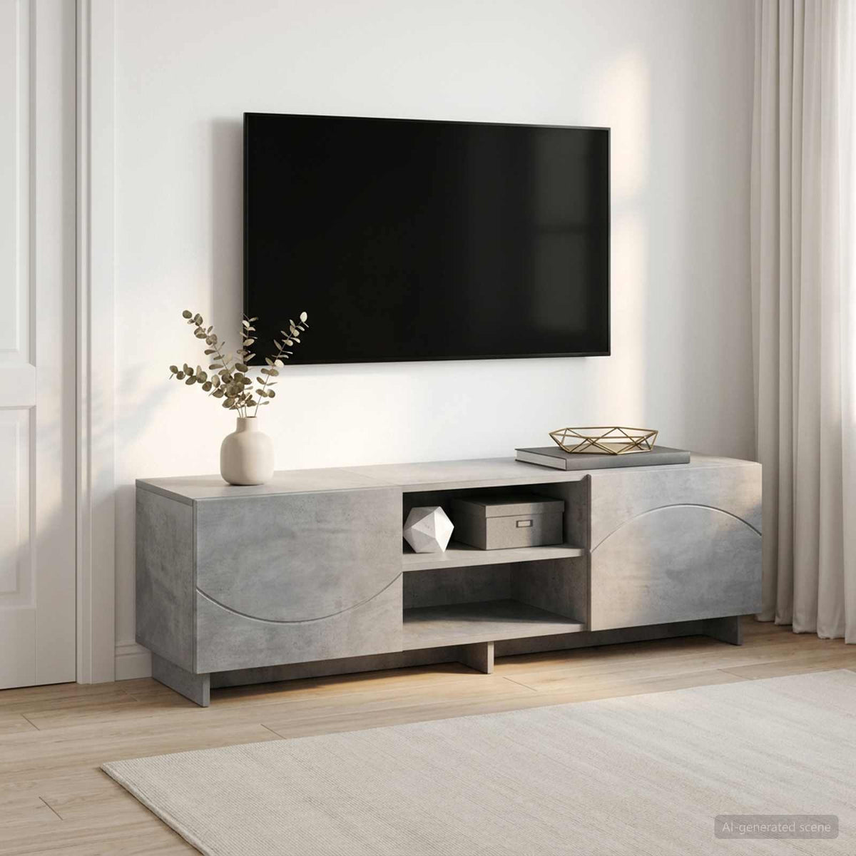 Βάση TV 140 x 34.5 x 40 cm Γκρι Σκυροδέματος Επεξεργασμένο Ξύλο