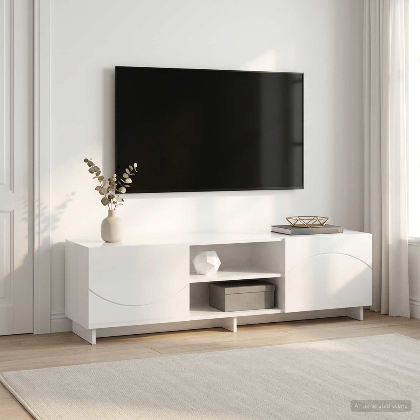 Βάση TV 140 x 34.5 x 40 cm Γυαλιστερό Λευκό Επεξεργασμένο Ξύλο - Pakobazaar