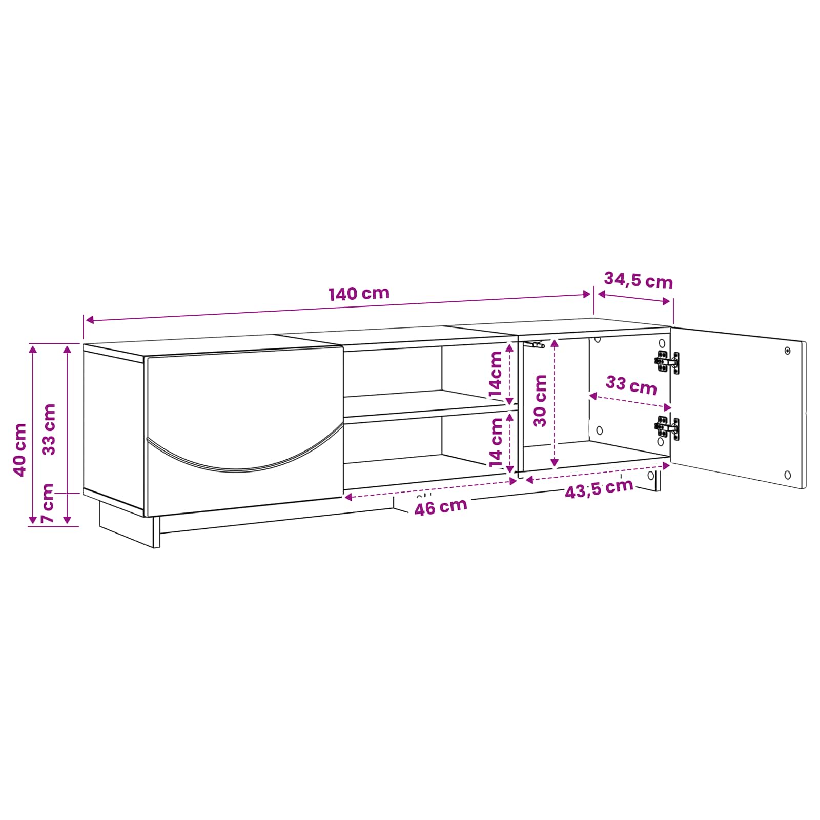 Βάση TV 140 x 34.5 x 40 cm Καπνισμένο Ξύλο Δρυός - Pakobazaar