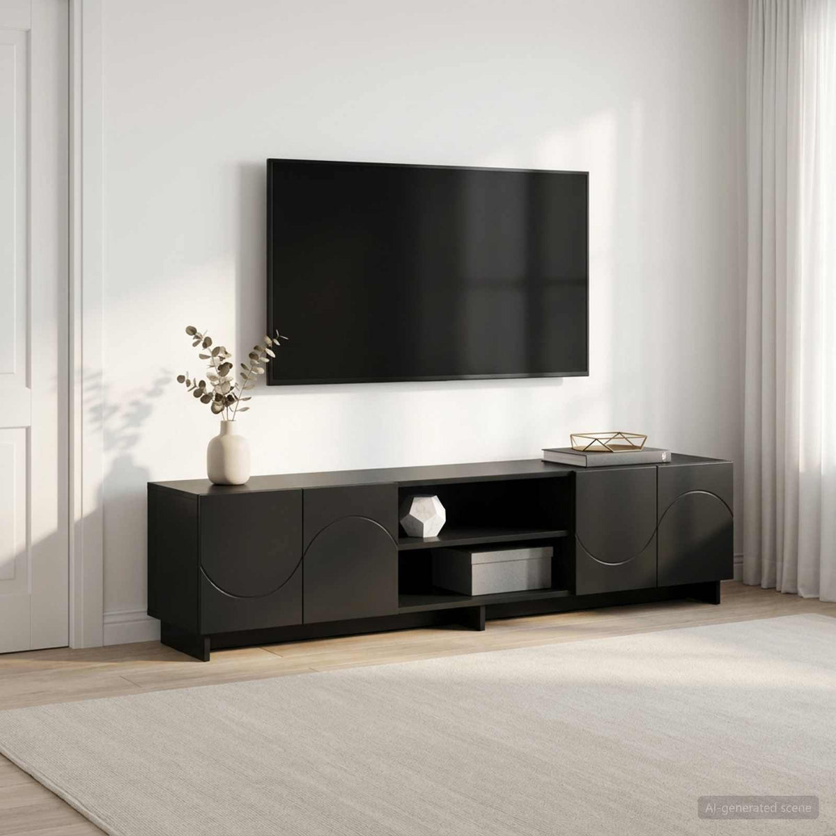 Βάση TV 180 x 34,5 x 40 εκ. Μαύρο Επεξεργασμένο Ξύλο