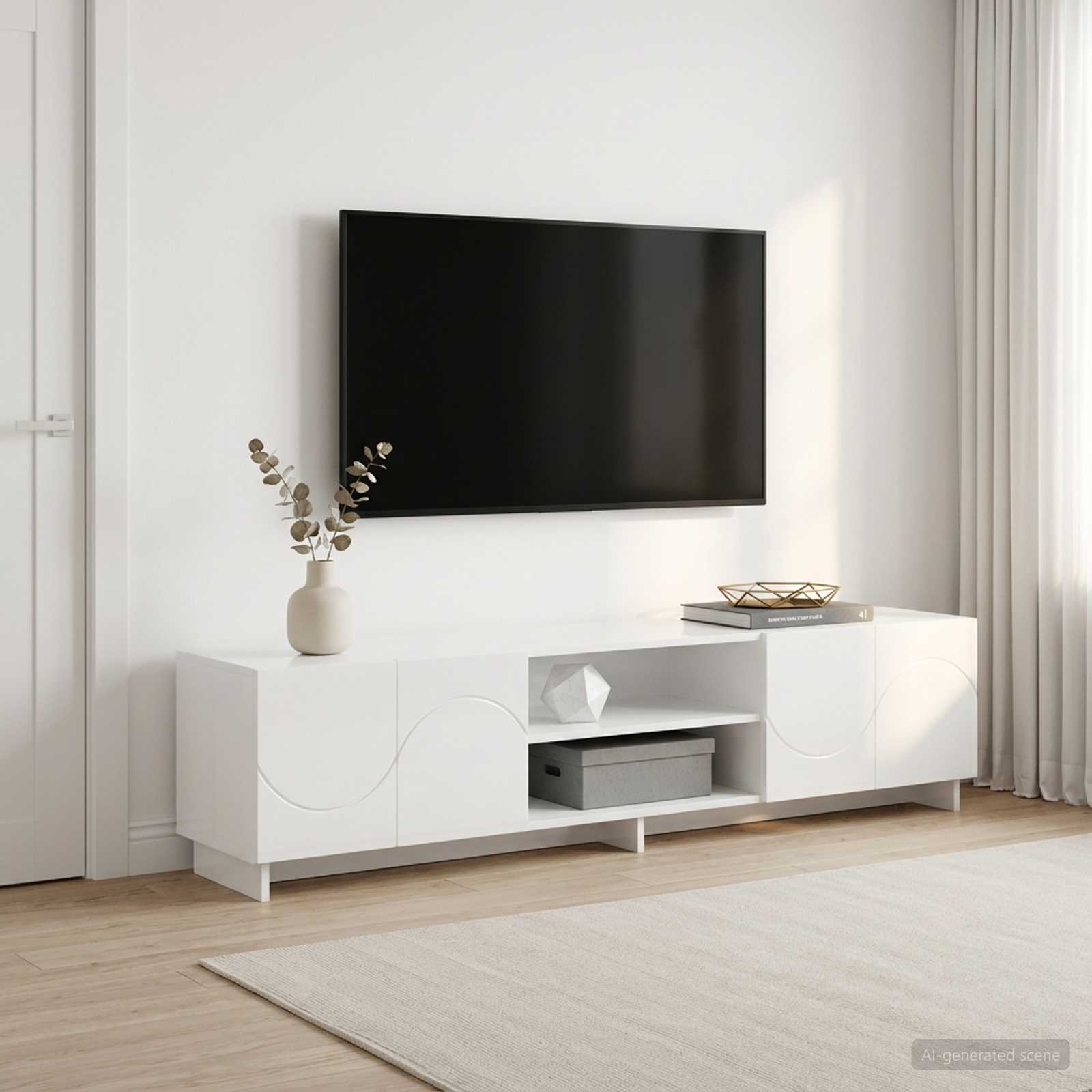 Βάση TV 180 x 34,5 x 40 εκ. Γυαλιστερό Λευκό Επεξεργασμένο Ξύλο