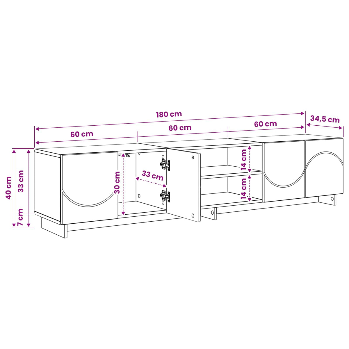 Βάση TV 180 x 34,5 x 40 εκ. Artisan Δρυς Επεξεργασμένο Ξύλο - Pakobazaar