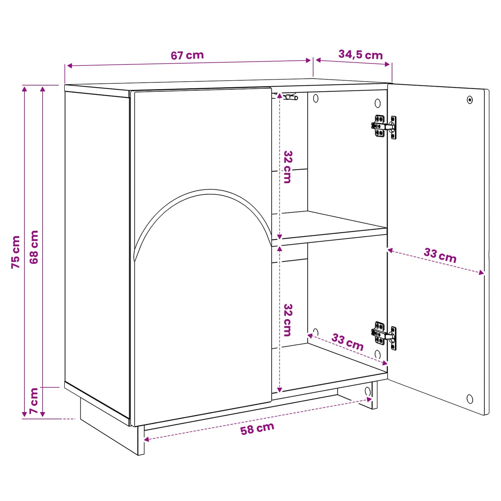 Μπουφές Καπνισμένο Ξύλο Δρυός 67 x 34,5 x 75 εκ.