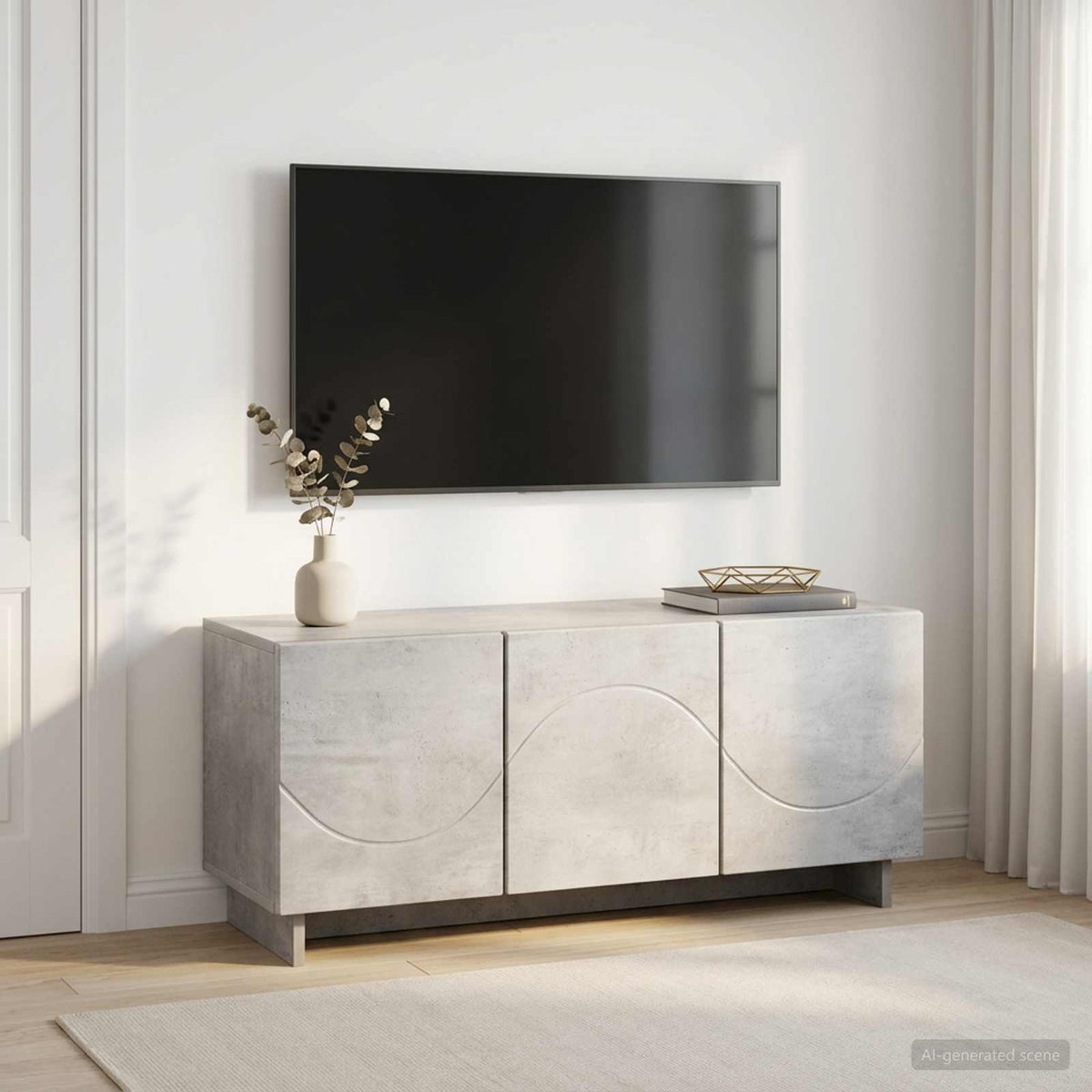 Βάση TV 90 x 34.5 x 40 cm Γκρι Σκυροδέματος Επεξεργασμένο Ξύλο - Pakobazaar