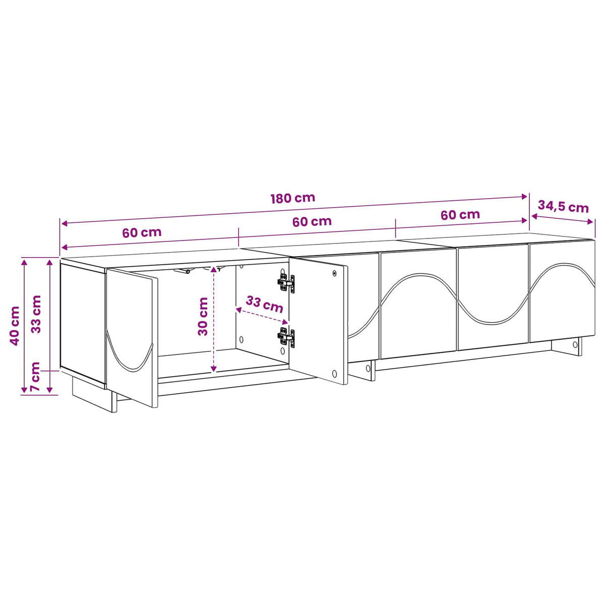 Βάση TV 180 x 34,5 x 40 cm Λευκό Επεξεργασμένο Ξύλο - Pakobazaar