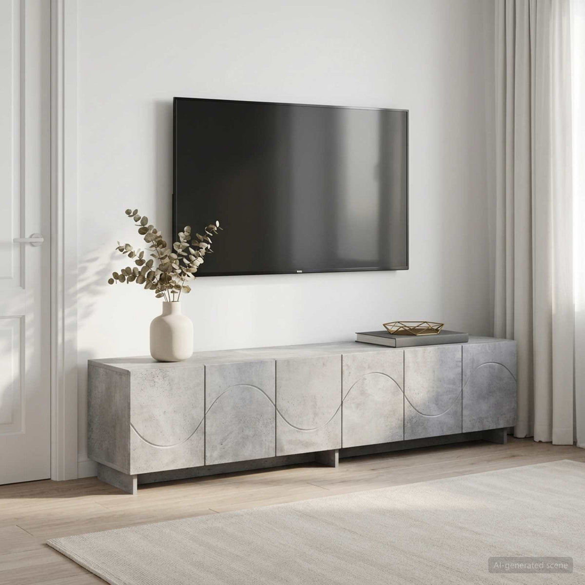 Βάση TV 180 x 34,5 x 40 cm Γκρι Σκυροδέματος Επεξεργασμένο Ξύλο