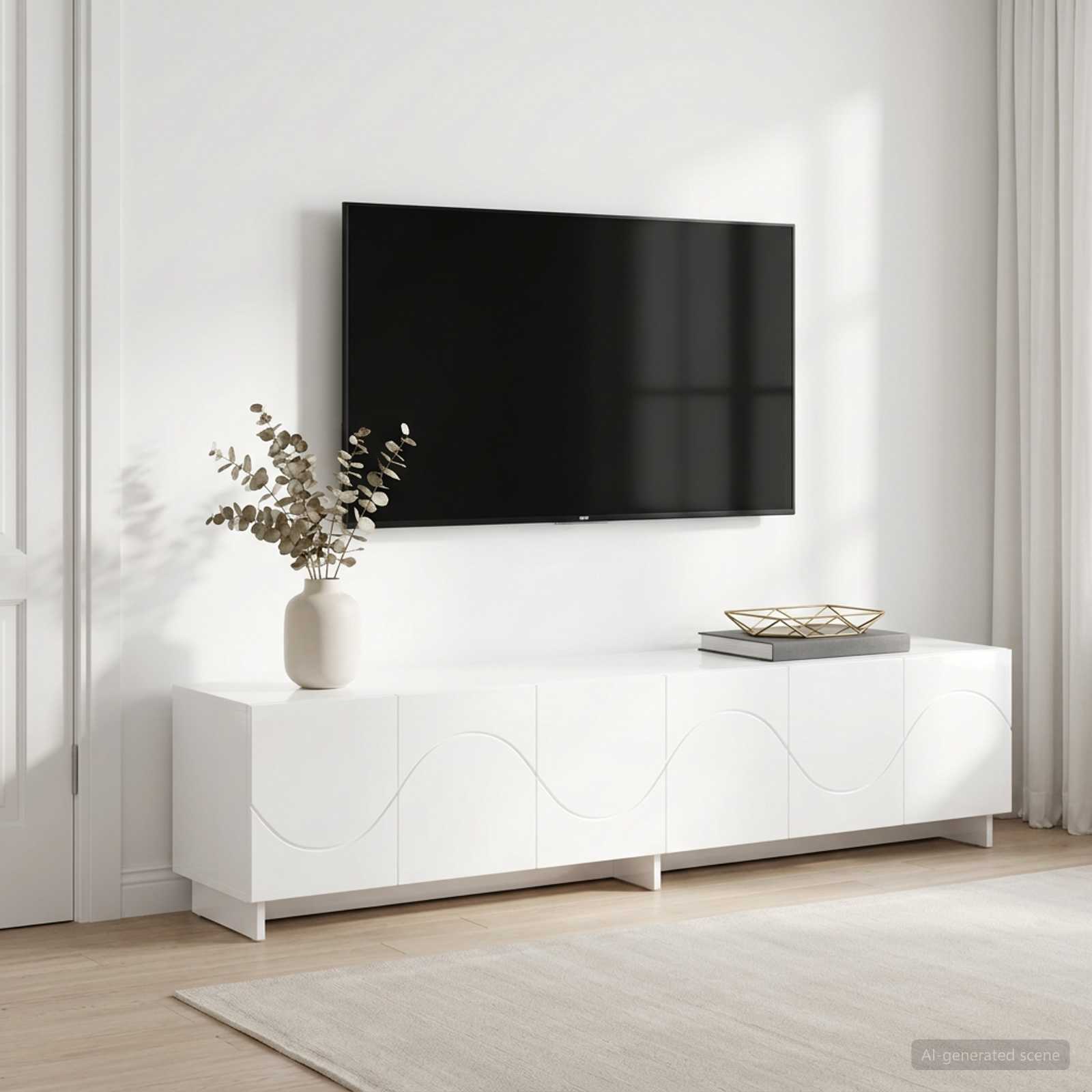 Βάση TV 180 x 34,5 x 40 cm Γυαλιστερό Λευκό Επεξεργασμένο Ξύλο