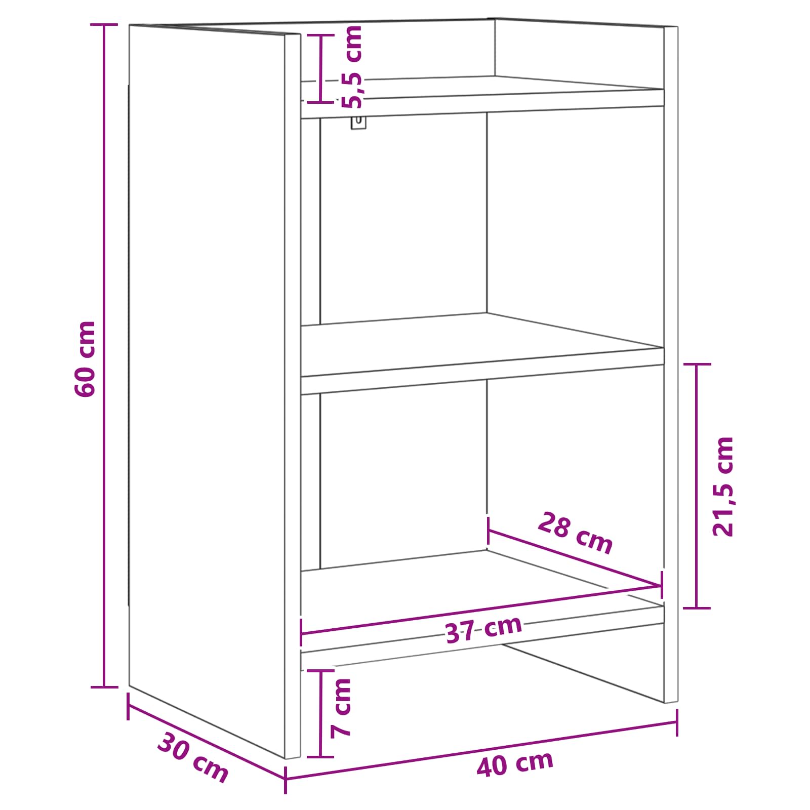 Κομοδίνα Γκρι Σκυροδέματος 40 x 30 x 60 cm Επεξεργασμένο Ξύλο