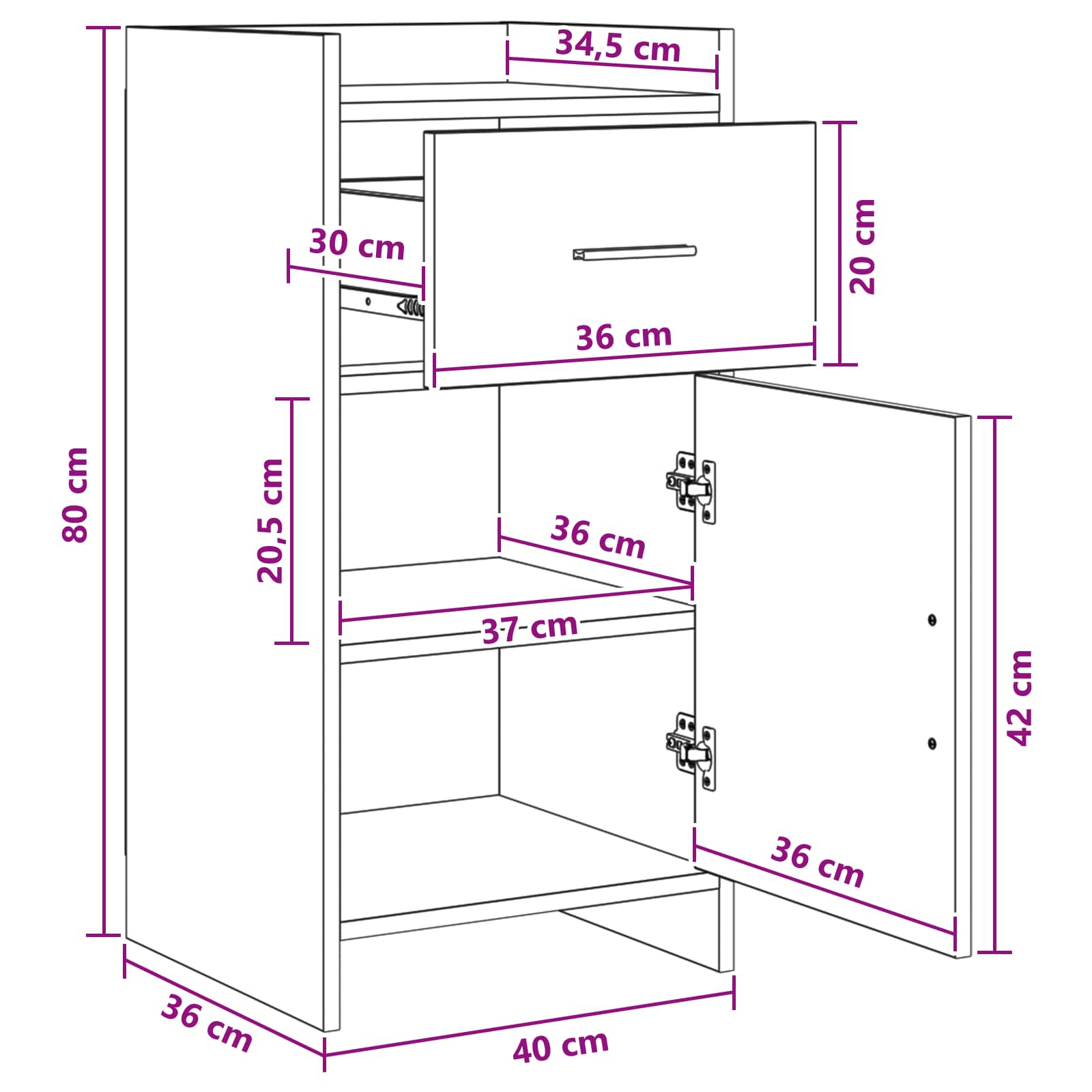 Πλαϊνό γραφείο Sonoma Δρυς 40 x 36 x 80 εκ Επεξεργασμένο Ξύλο - Pakobazaar