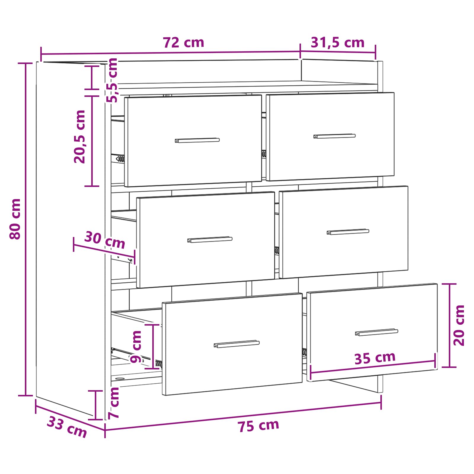 Πλαϊνό γραφείο Sonoma Δρυς 75 x 33 x 80 εκ Επεξεργασμένο Ξύλο - Pakobazaar