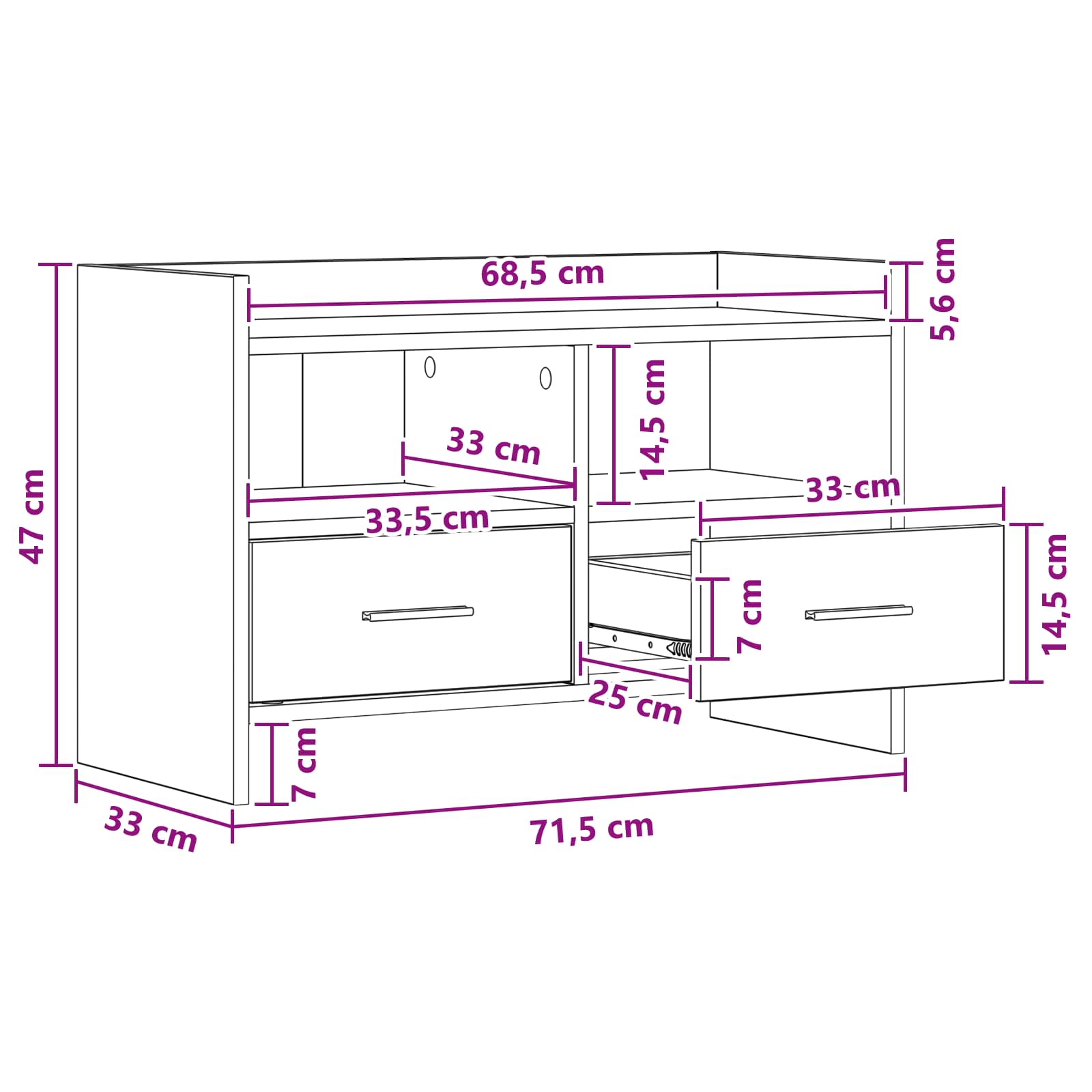 Ντουλάπι TV 71,5 x 33 x 47 εκ. Μαύρη Δρυς Επεξεργασμένο Ξύλο