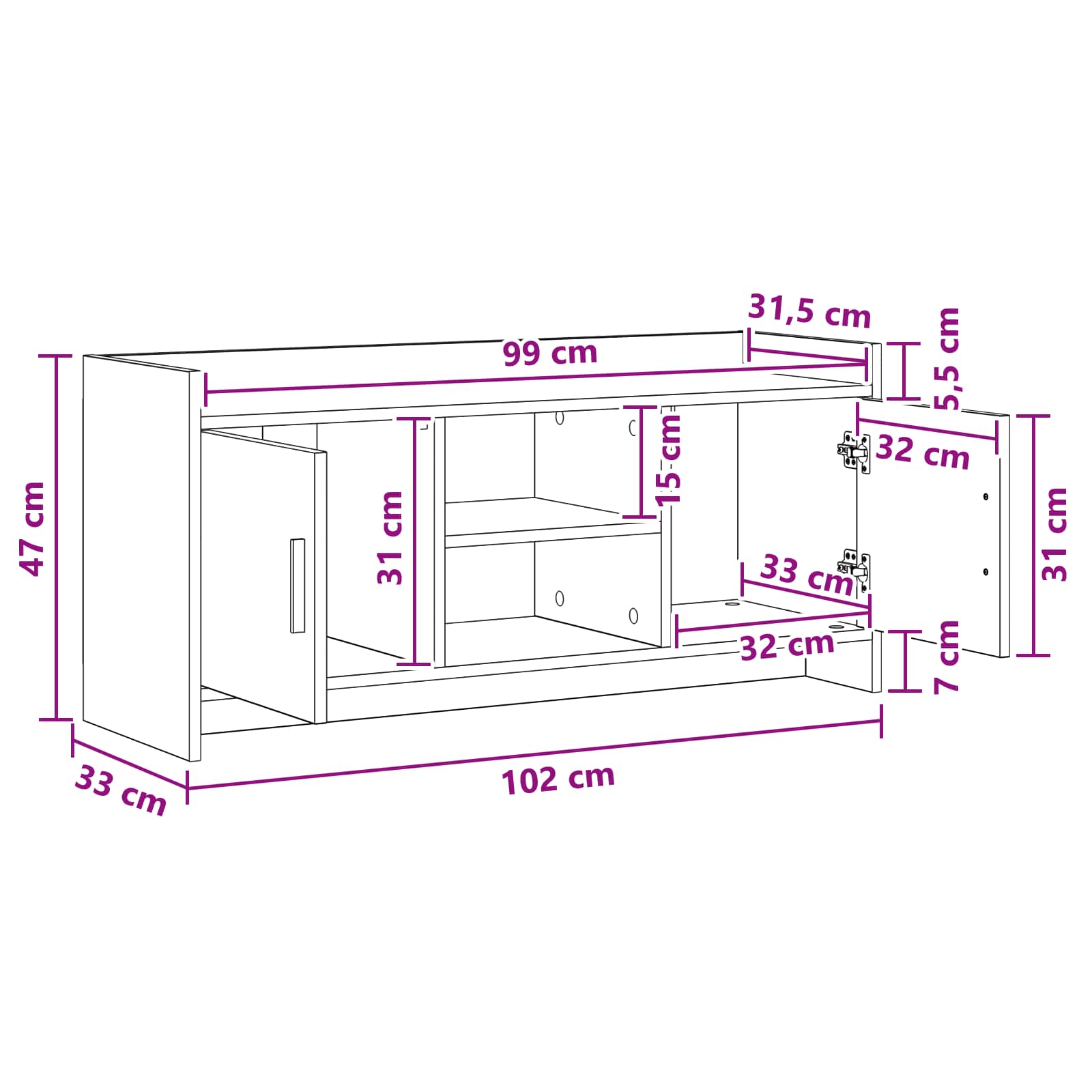 Ντουλάπι TV 102 x 33 x 47 εκ Artisan Δρυς Επεξεργασμένο Ξύλο - Pakobazaar