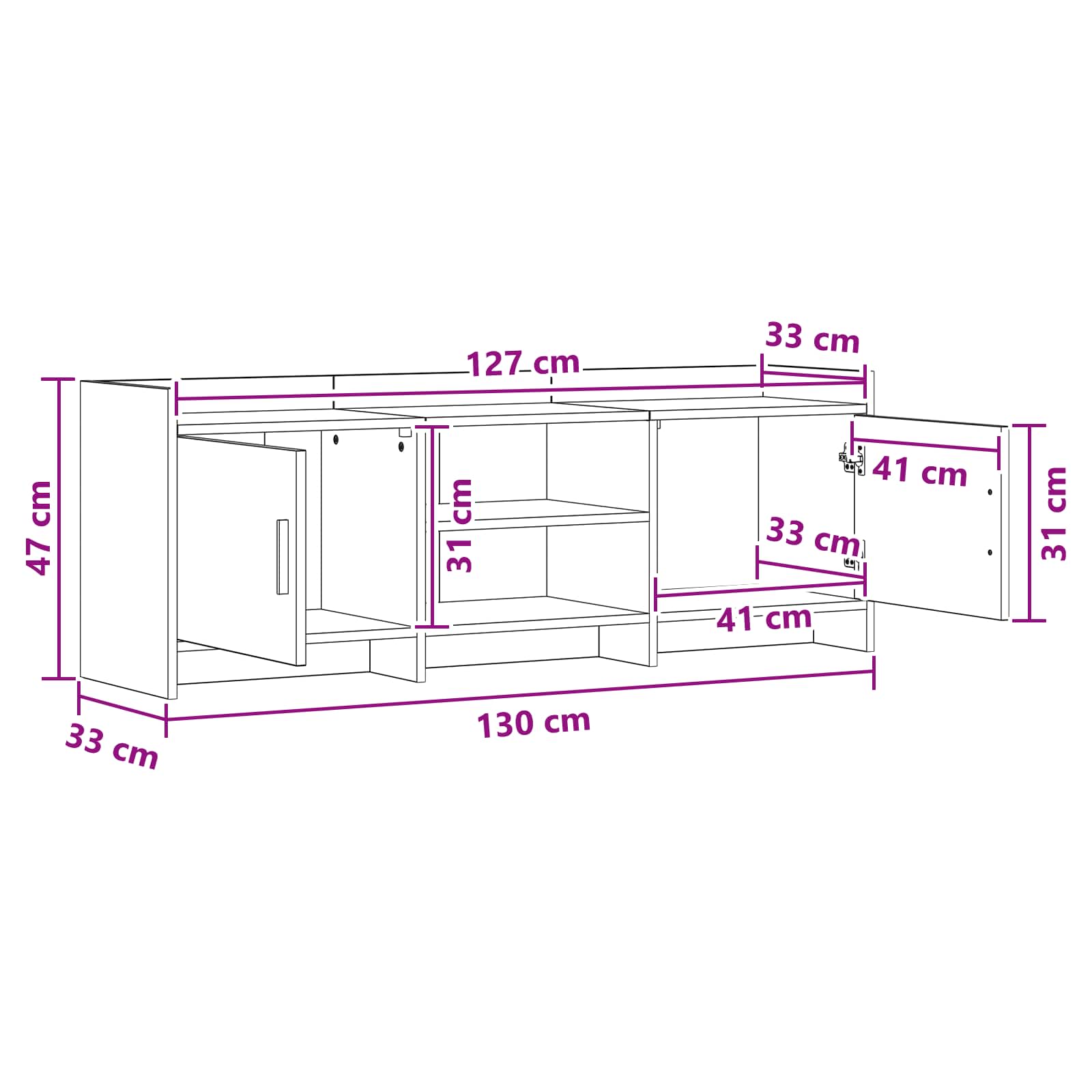 Ντουλάπι TV 130 x 33 x 47 εκ Γκρι Σκυροδέματος - Pakobazaar