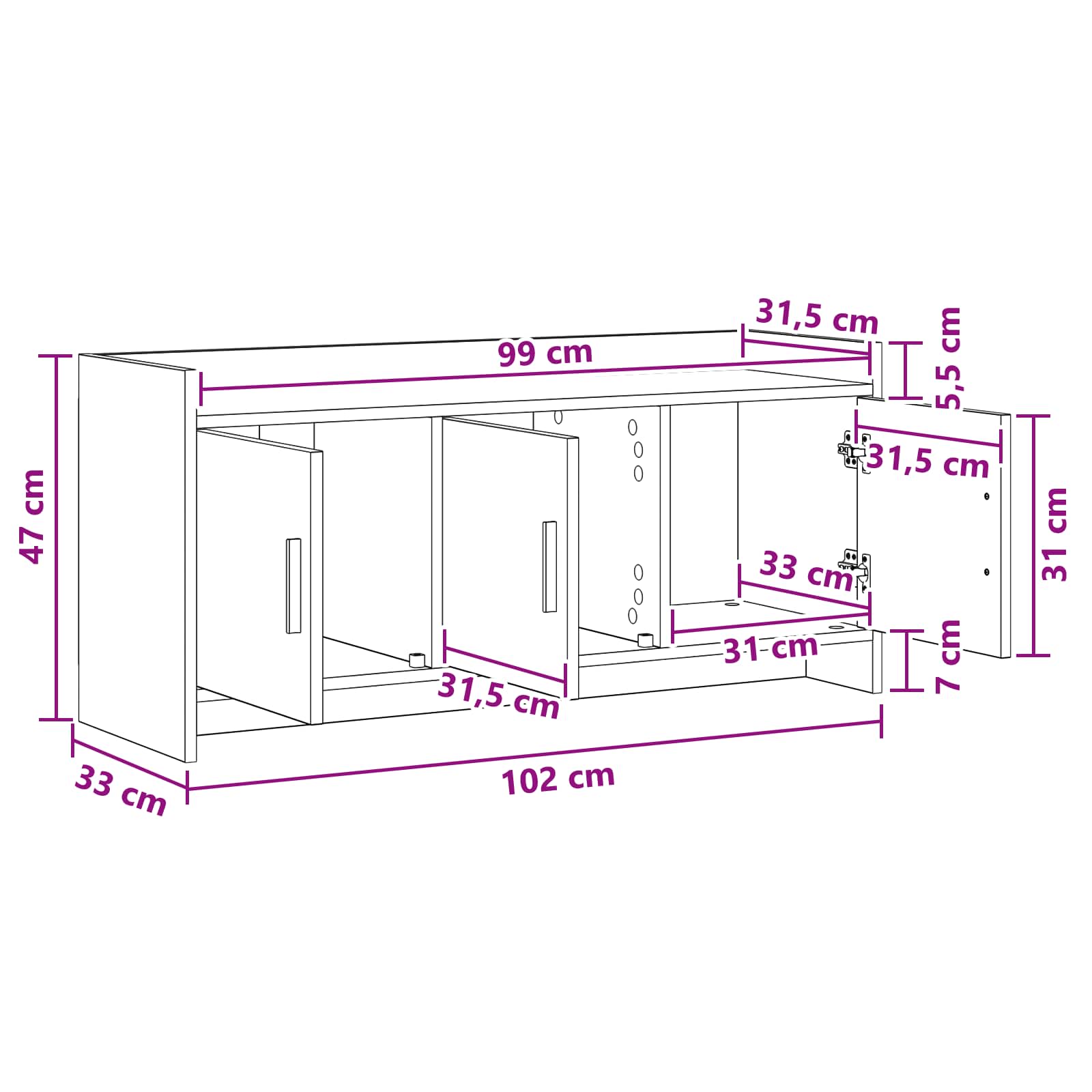 Ντουλάπι TV 102 x 33 x 47 εκ Γκρι Σκυροδέματος - Pakobazaar