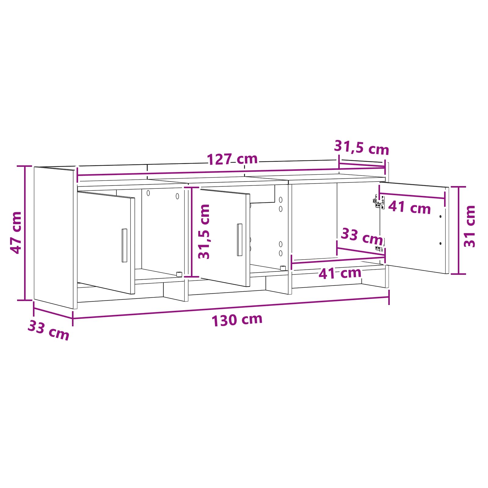 Ντουλάπι TV 130 x 33 x 47 εκ Παλαιωμένο ξύλο Επεξεργασμένο Ξύλο - Pakobazaar