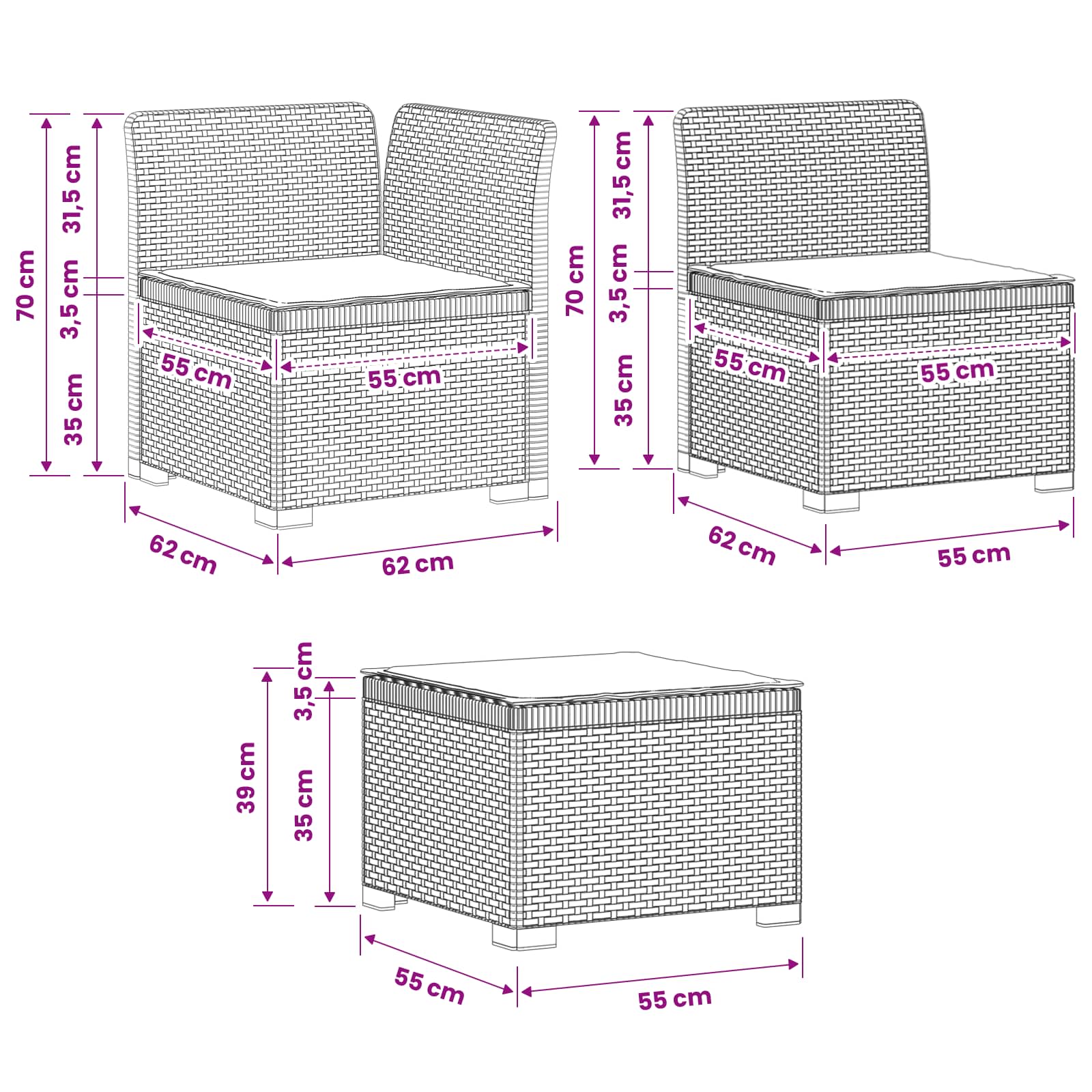Καναπές Κήπου 3 Θέσεων με Μαξιλάρια Ρατάν PP Καφέ