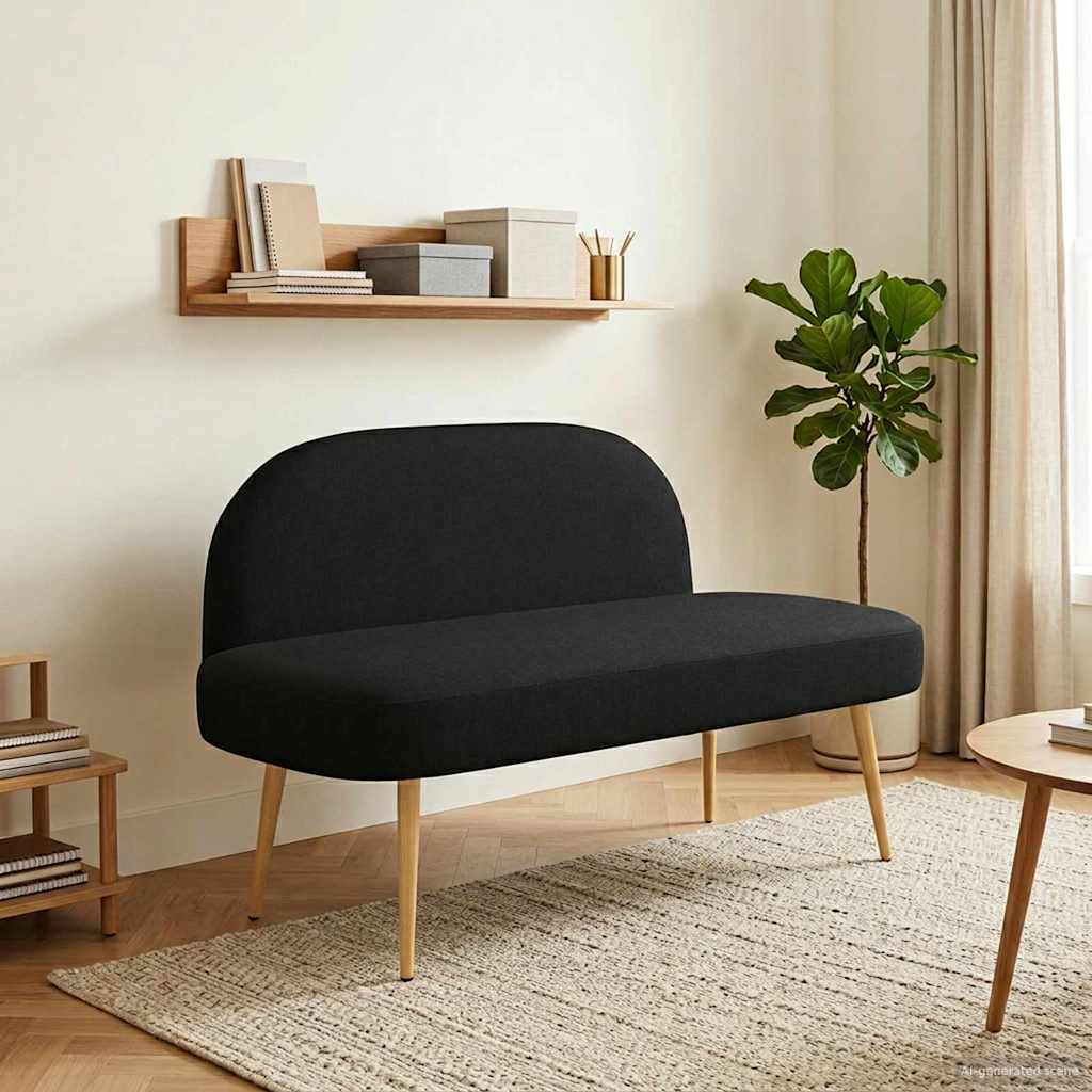 Δερμάτινος Πάγκος με Πλάτη Μαύρο 110 x 60 x 76 cm Πολυεστέρας - Pakobazaar
