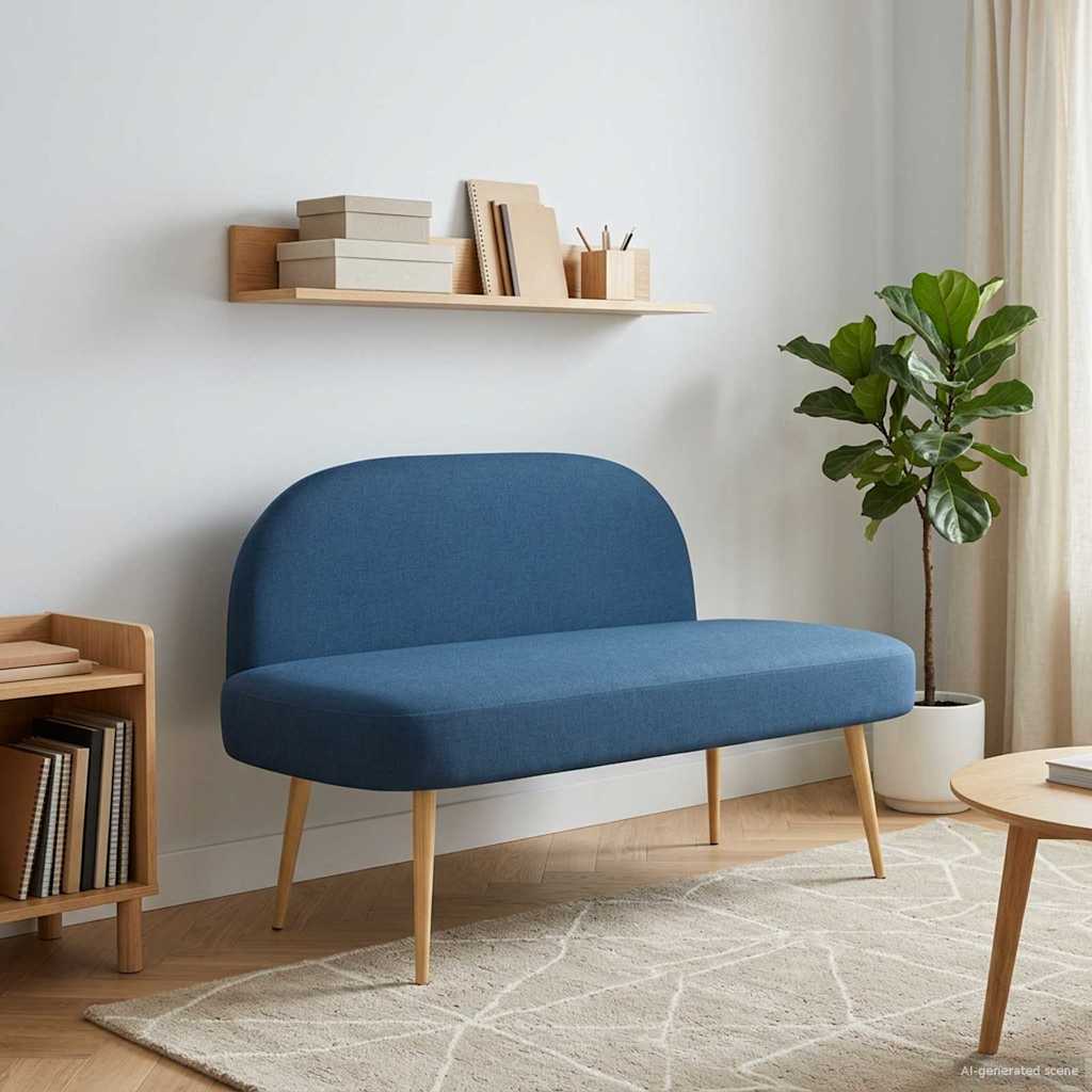 Δερμάτινος Πάγκος με Πλάτη Μπλε 110 x 60 x 76 cm Πολυεστέρας - Pakobazaar