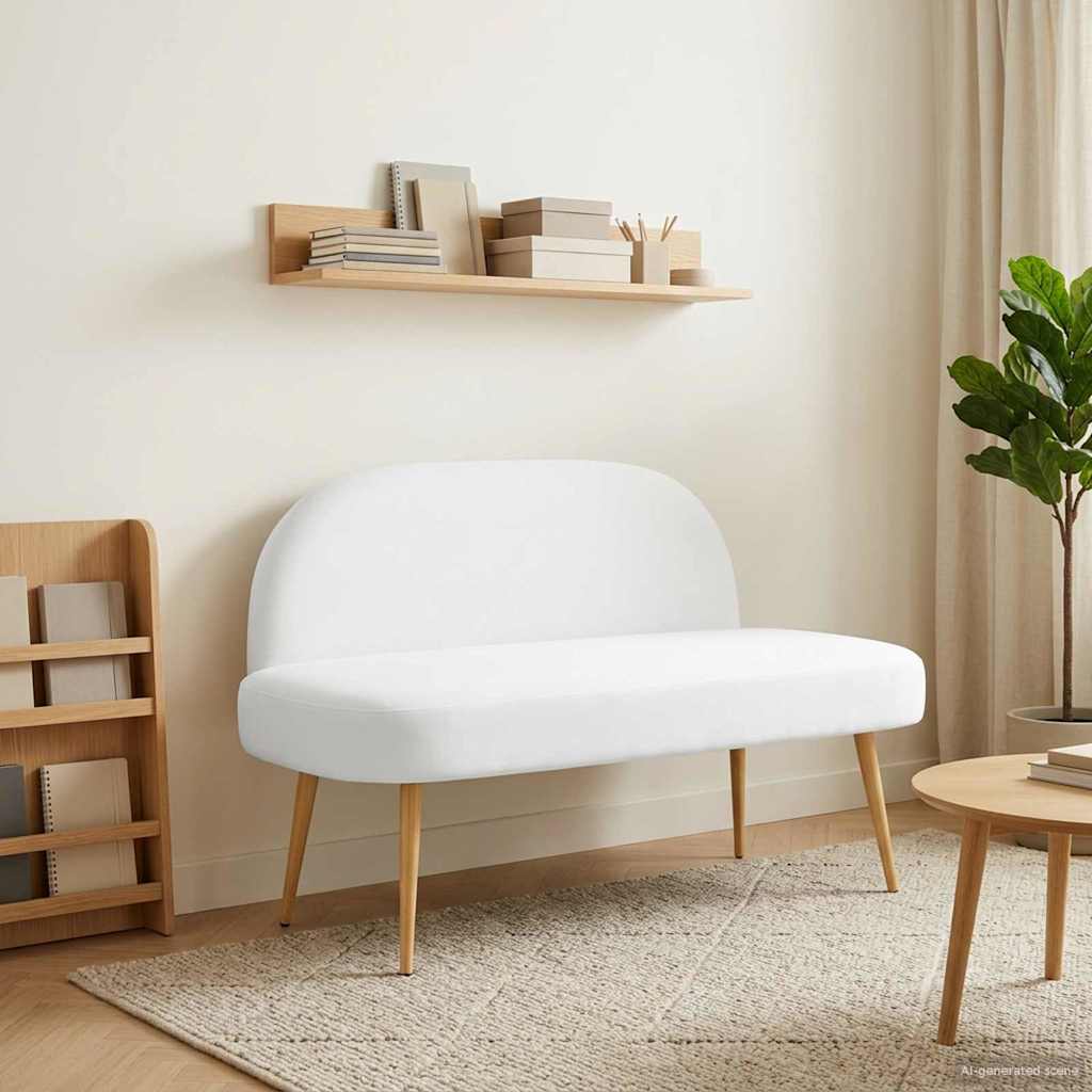Δερμάτινος Πάγκος με Πλάτη Λευκό 110 x 60 x 76 cm Πολυεστέρας - Pakobazaar