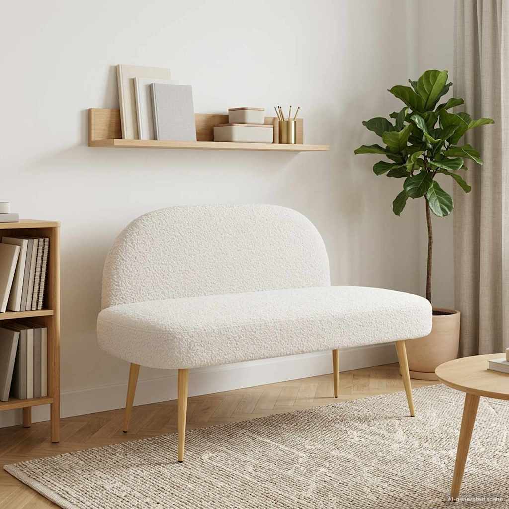 Δερμάτινος Πάγκος με Πλάτη Κρεμ 110 x 60 x 76 cm Μπουκλέ - Pakobazaar