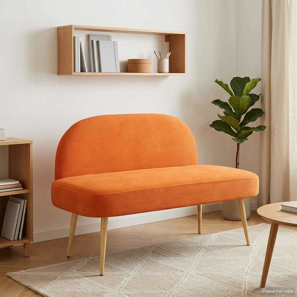 Δερμάτινος Πάγκος με Πλάτη Πορτοκαλί 110 x 60 x 76 cm - Pakobazaar