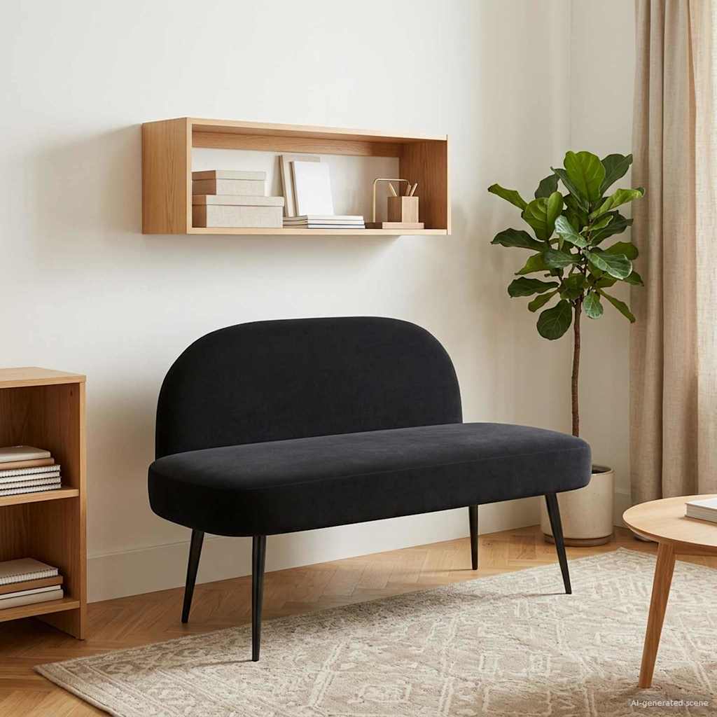 Δερμάτινος Πάγκος με Πλάτη Μαύρο 110 x 60 x 76 cm Βελούδο - Pakobazaar