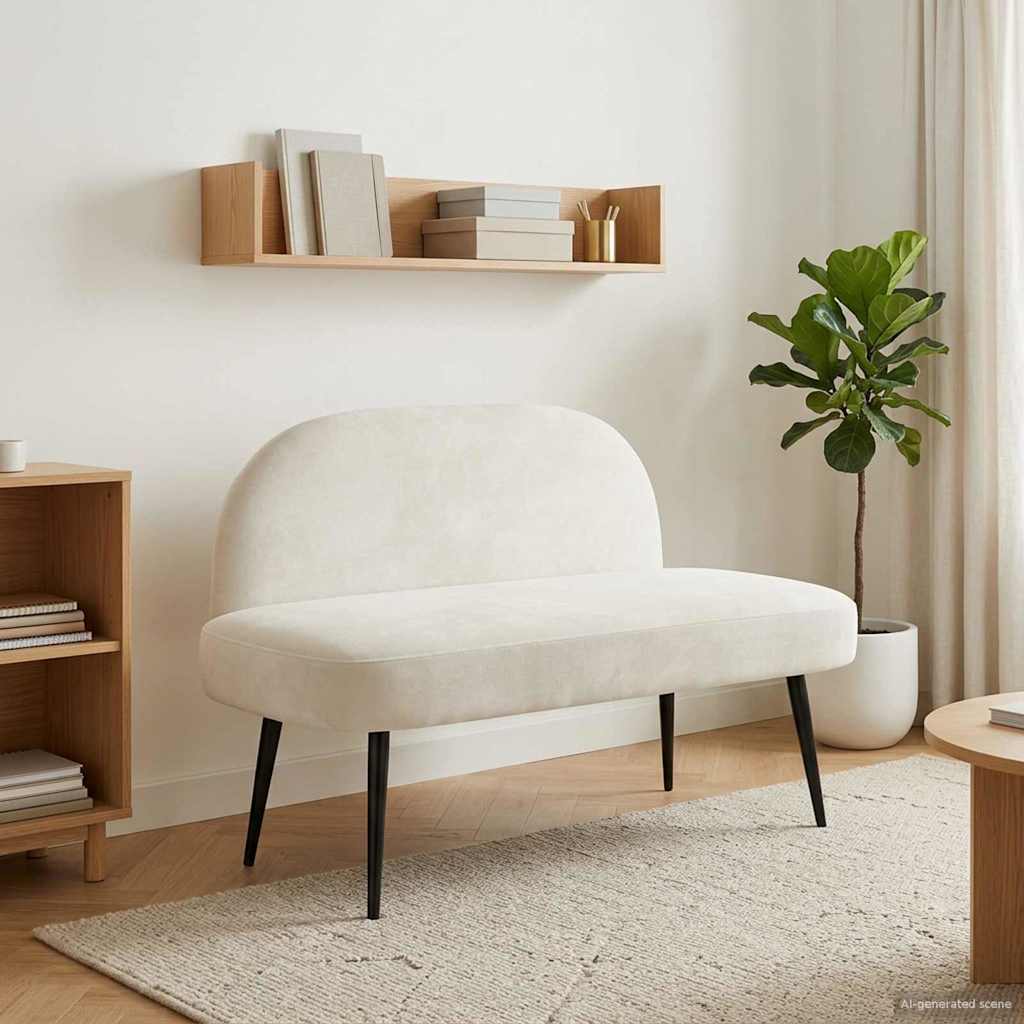 Δερμάτινος Πάγκος με Πλάτη Κρεμ 110 x 60 x 76 cm Βελούδο - Pakobazaar