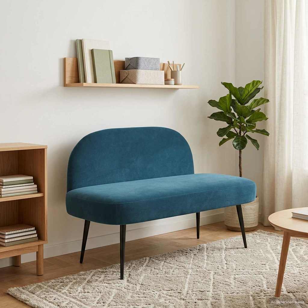Δερμάτινος Πάγκος με Πλάτη Μπλε 110 x 60 x 76 cm Βελούδο - Pakobazaar