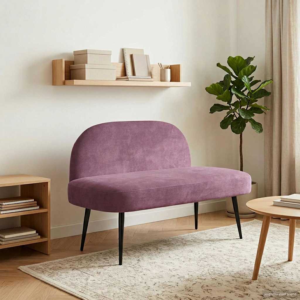 Δερμάτινος Πάγκος με Πλάτη Μοβ 110 x 60 x 76 cm Βελούδο - Pakobazaar