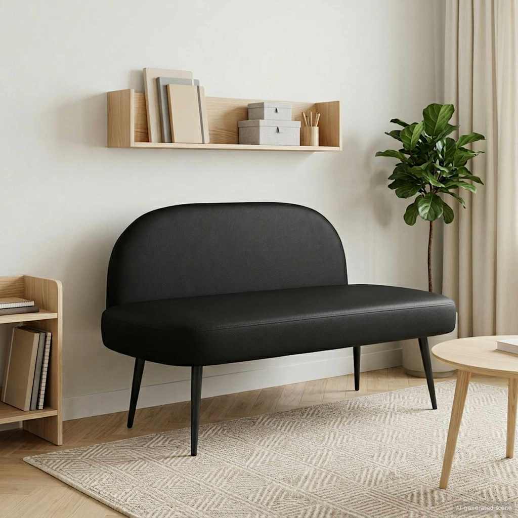 Δερμάτινος Πάγκος με Πλάτη Μαύρο 110 x 60 x 76 cm Τεχνητό Δέρμα - Pakobazaar