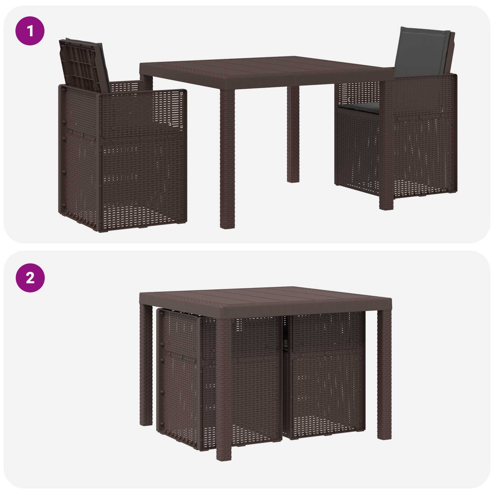 Σέτ φαγητού για κήπο με μαξιλάρι 3 pcs Καφέ και Ανθρακί PP - Pakobazaar