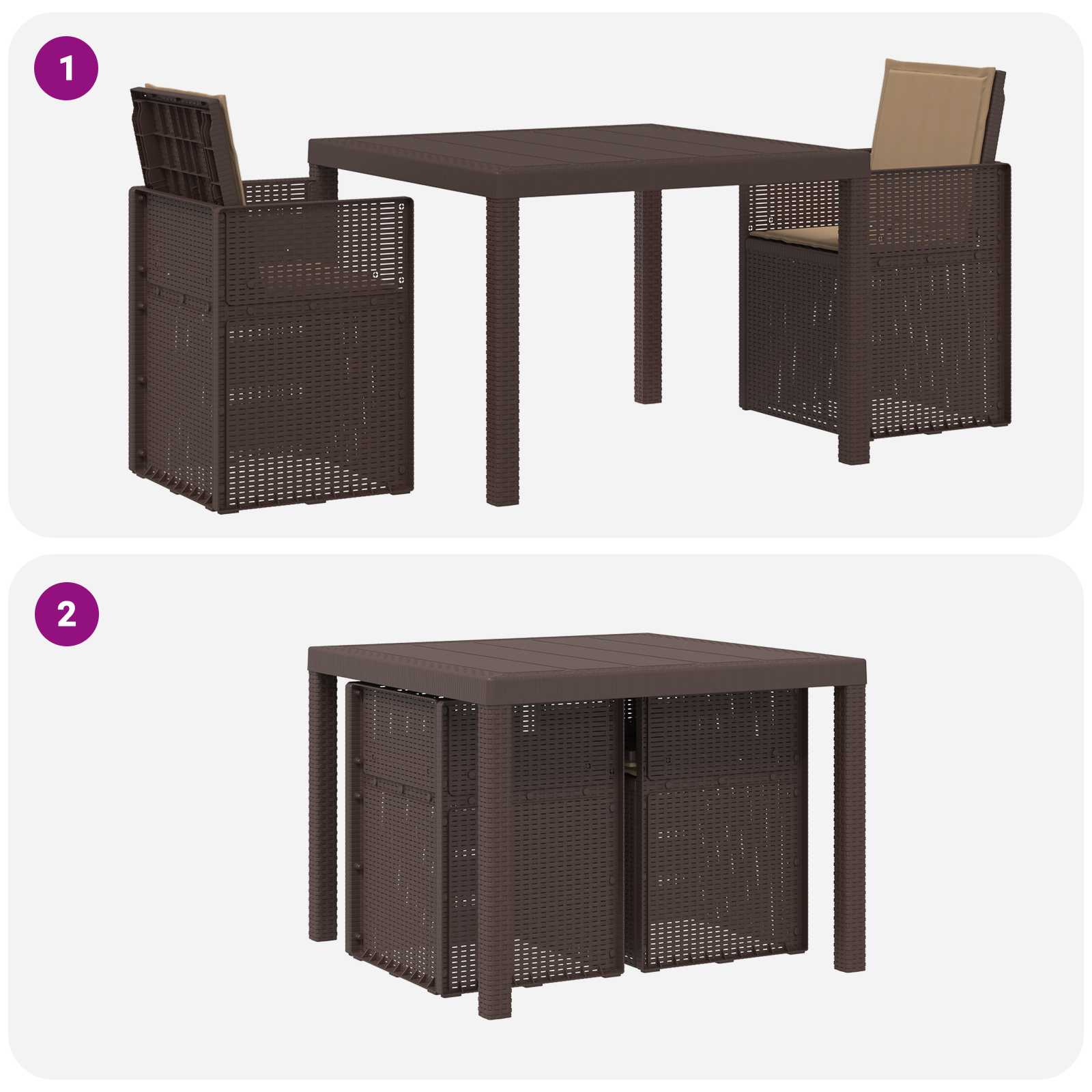 Σέτ φαγητού για κήπο με μαξιλάρι 3 pcs Καφέ και Taupe PP - Pakobazaar