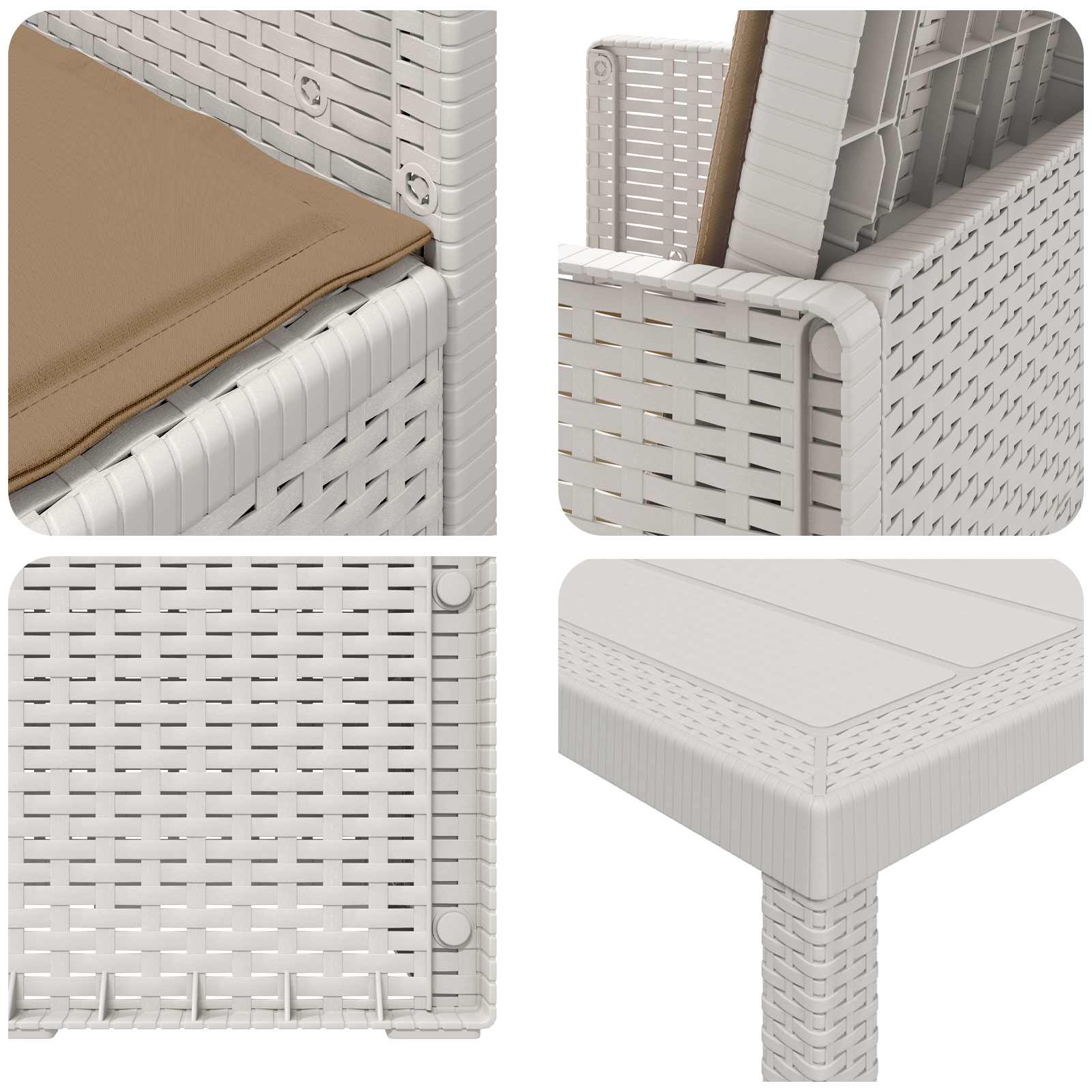 Σέτ φαγητού για κήπο με μαξιλάρι 3 pcs Λευκό και Taupe PP - Pakobazaar