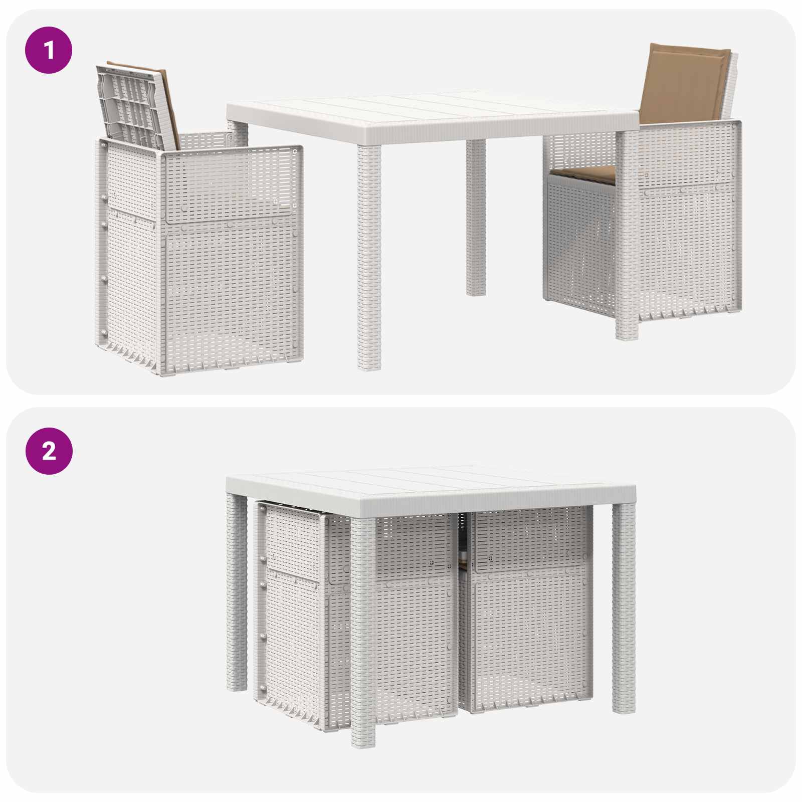 Σέτ φαγητού για κήπο με μαξιλάρι 3 pcs Λευκό και Taupe PP - Pakobazaar