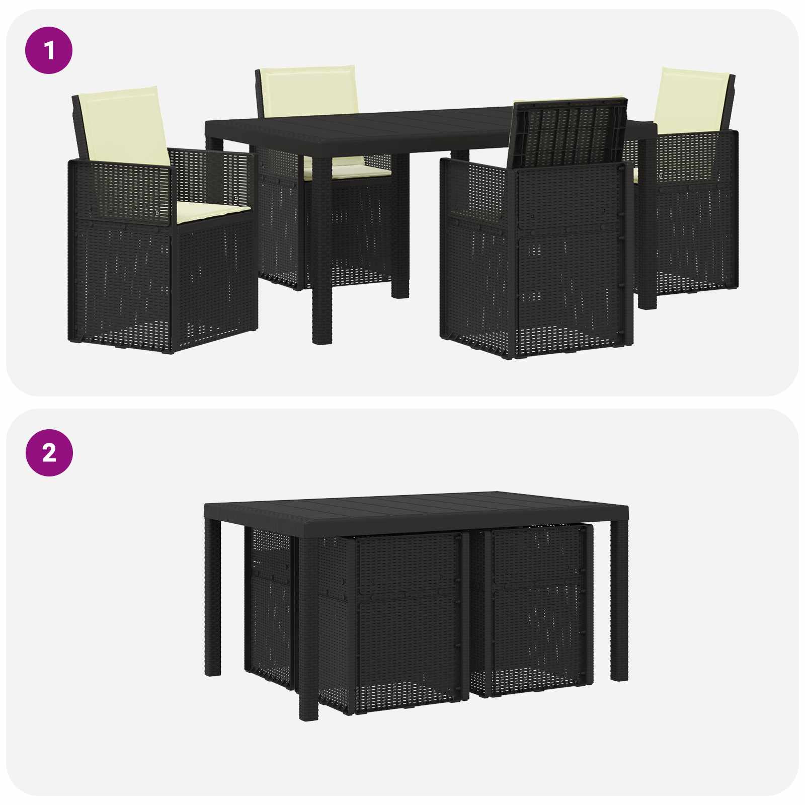 Σέτ φαγητού για κήπο με μαξιλάρι 5 pcs Ανθρακί και Κρεμ PP - Pakobazaar
