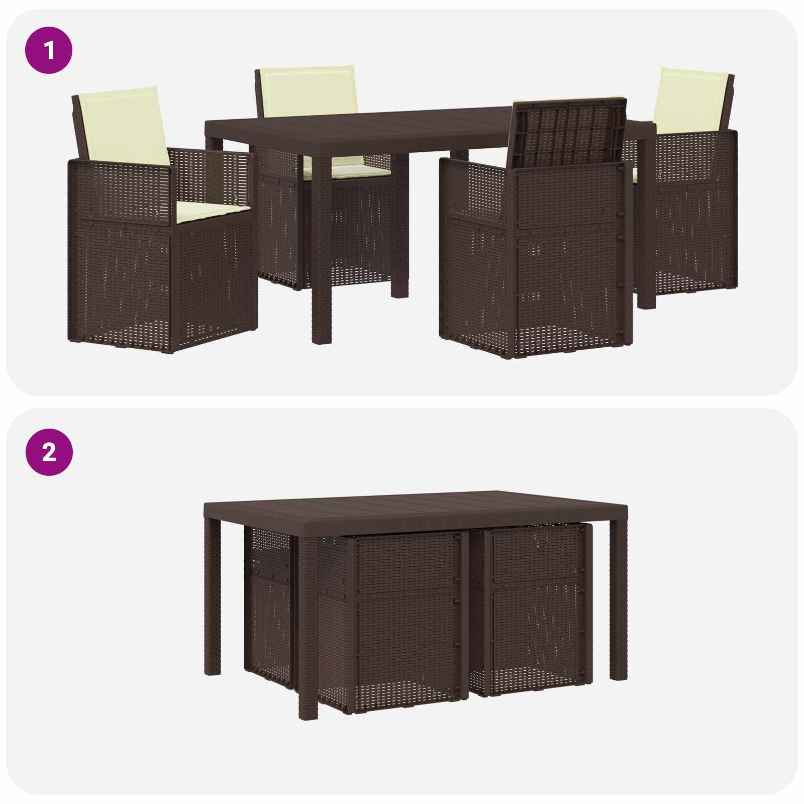 Σέτ φαγητού για κήπο με μαξιλάρι 5 pcs Καφέ και Κρεμ PP - Pakobazaar