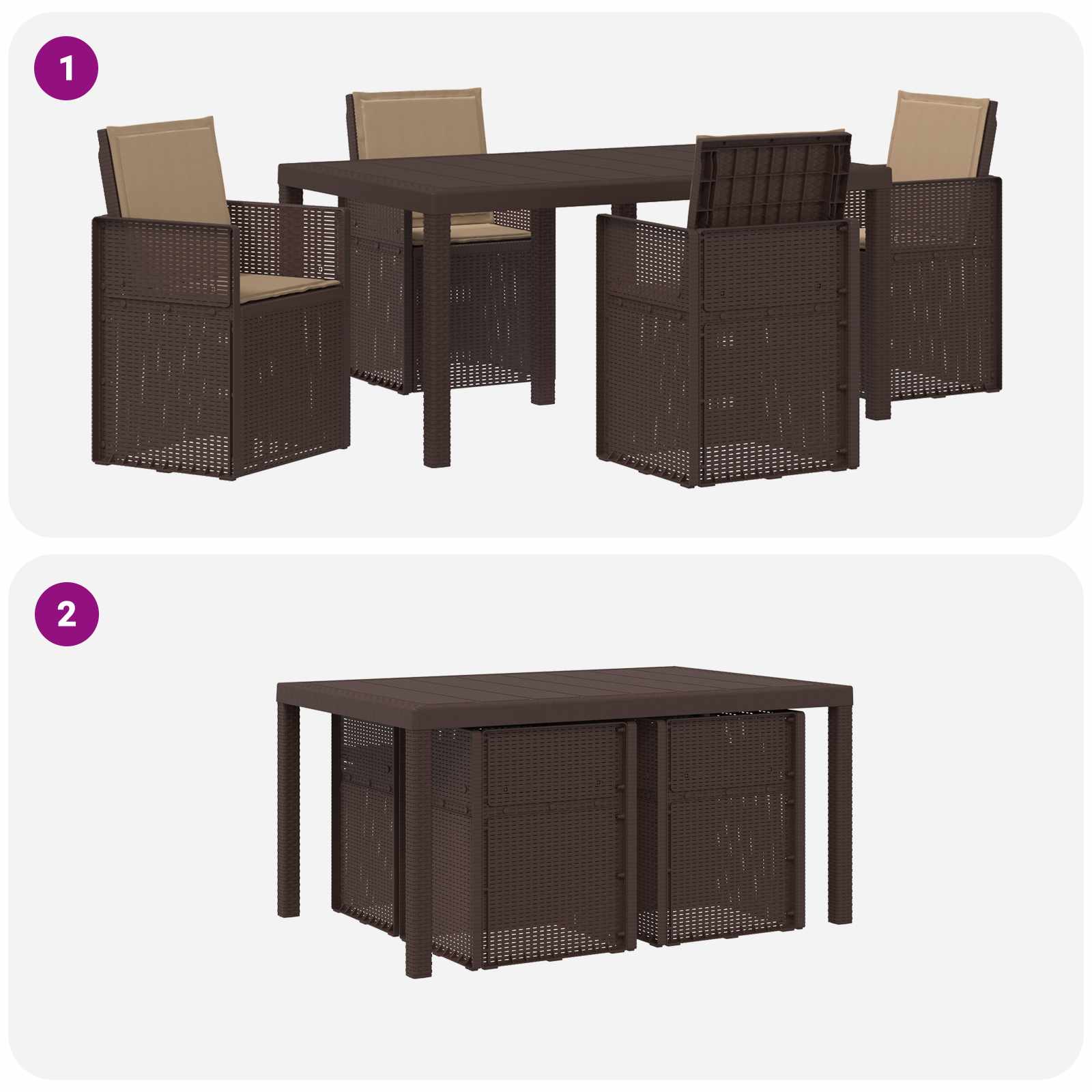 Σέτ φαγητού για κήπο με μαξιλάρι 5 pcs Καφέ και Taupe PP - Pakobazaar